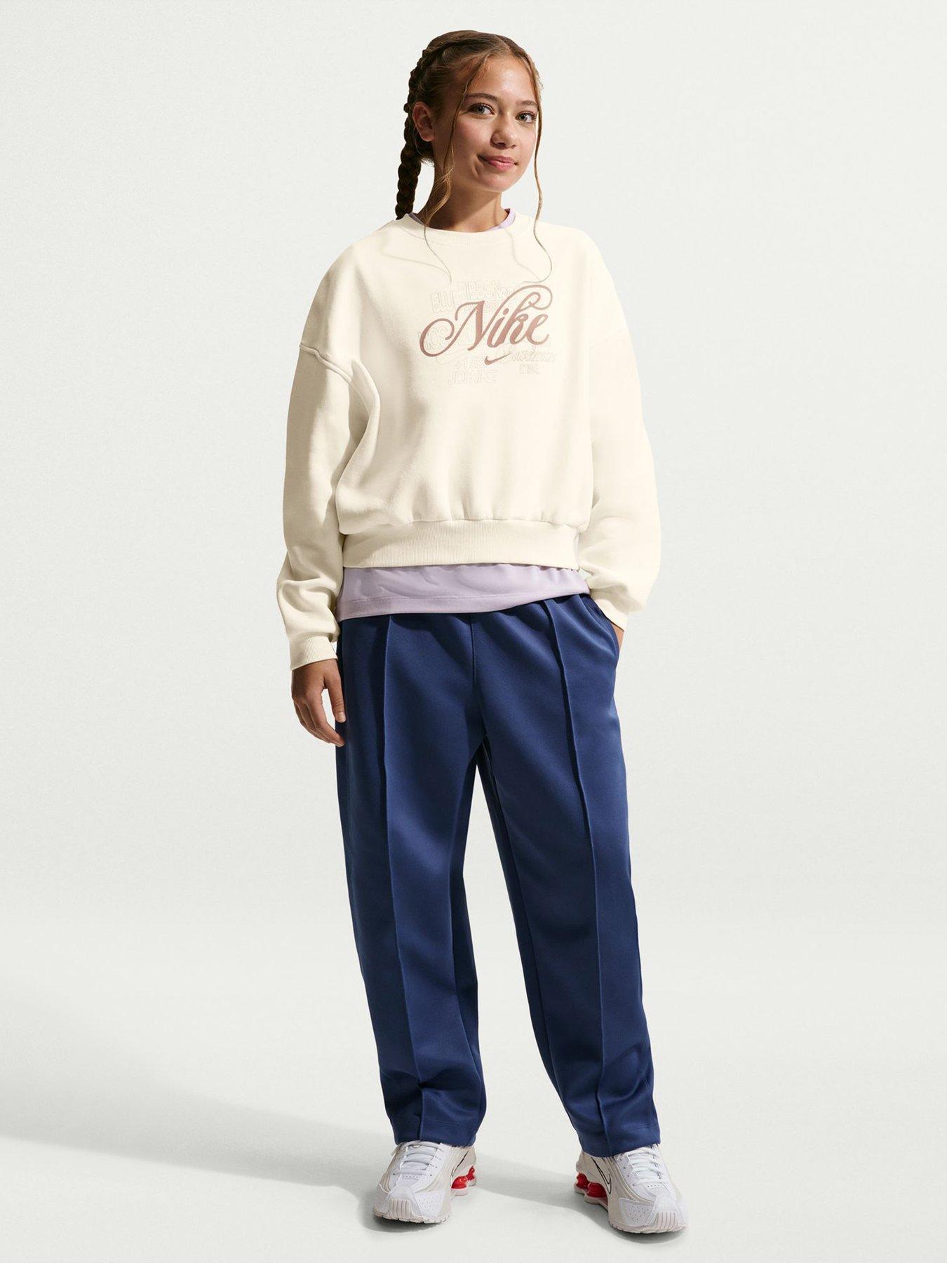 Nike Big Kids Girls Sportswear Club Boxy Graphic Crew Sweatshirt - Off White in Soft Pearl