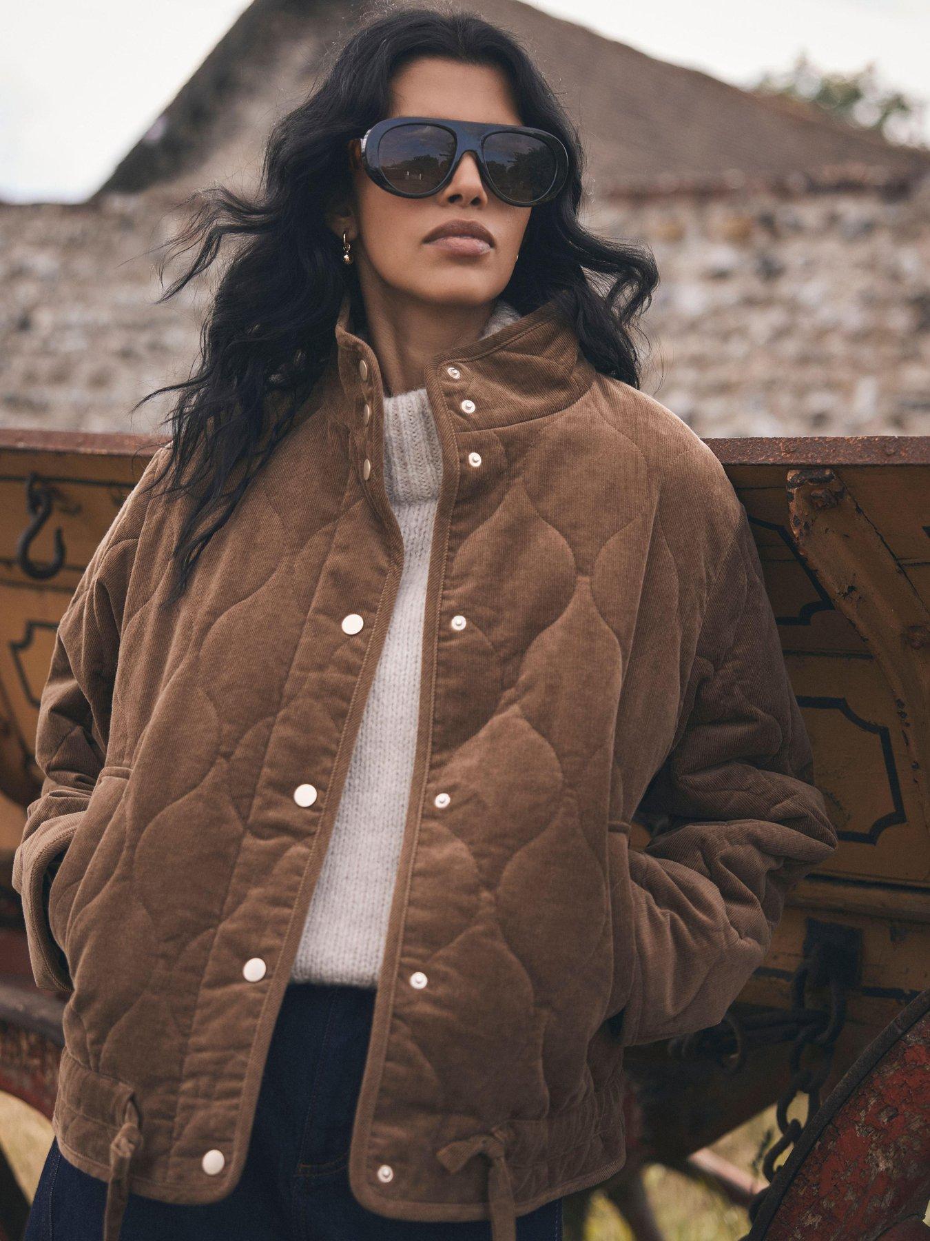 Mint Velvet Cord Quilt Jacket - Camel Brown