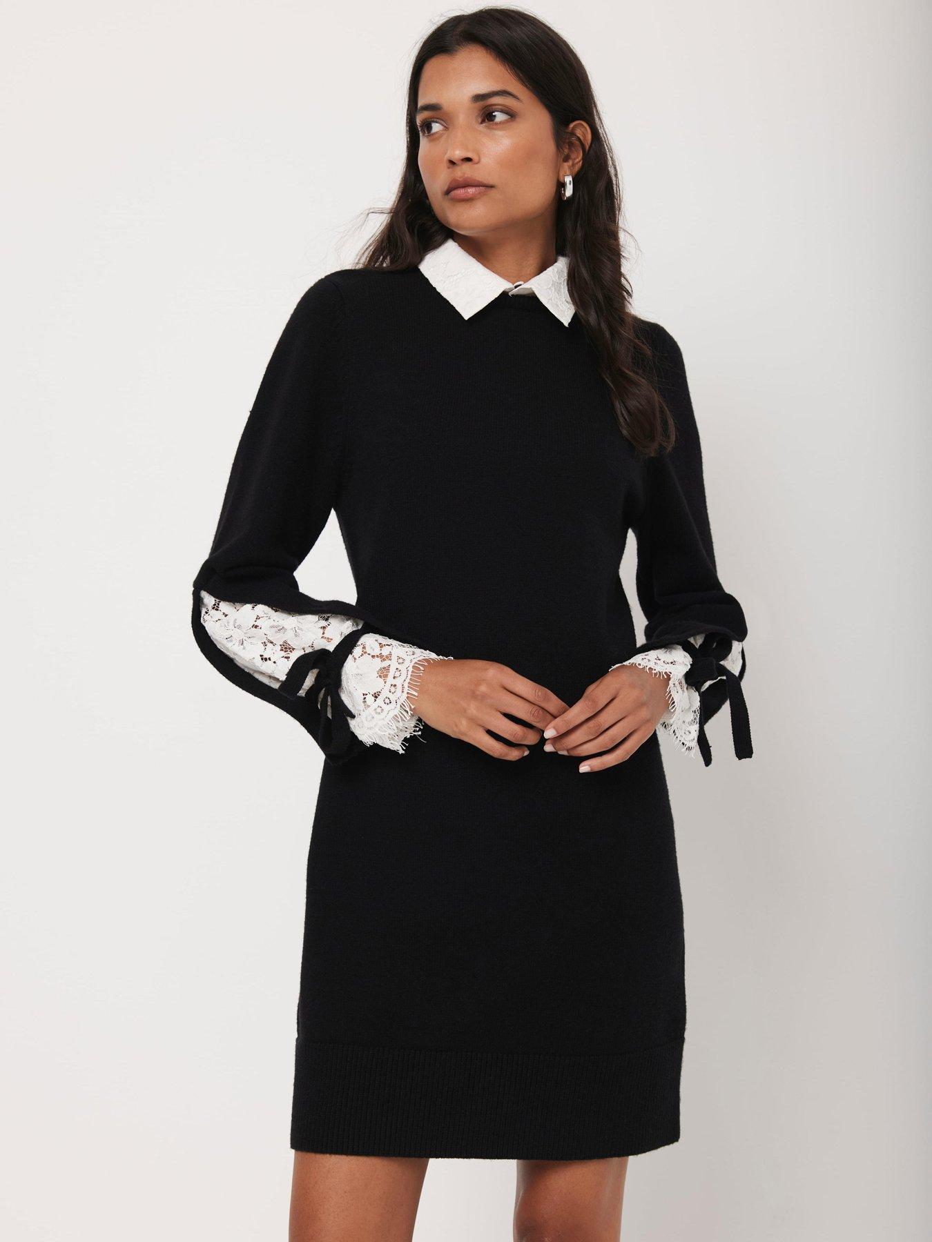 Mint Velvet Lace Detail Mini Dress - Black