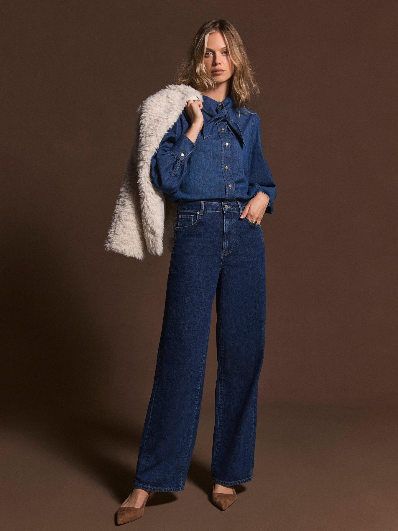 mint-velvet-tie-neck-denim-blouse-bluestillFront