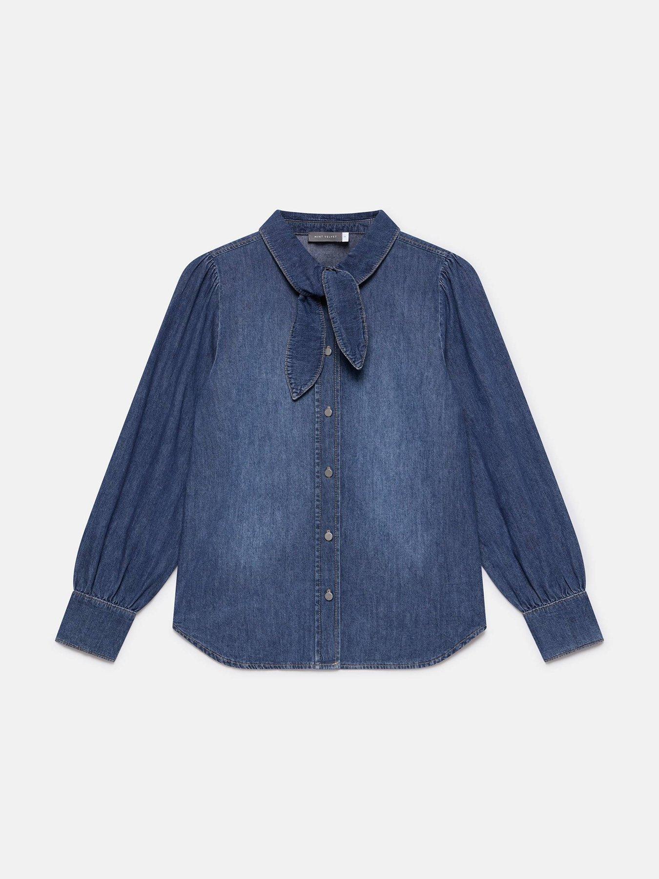 mint-velvet-tie-neck-denim-blouse-bluedetail