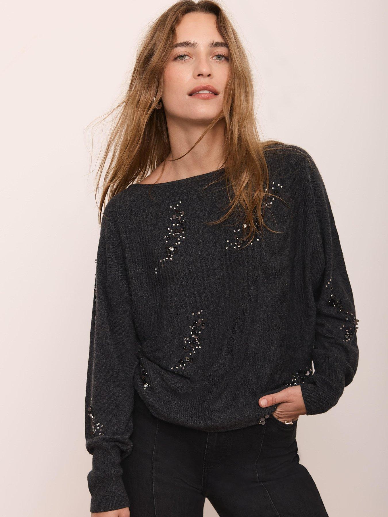 Mint Velvet Sequin Batwing Jumper - Grey