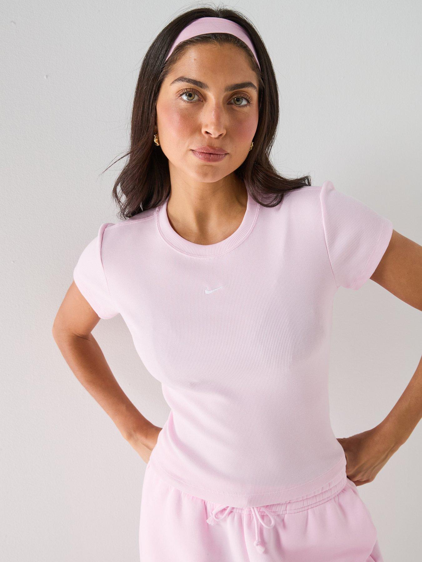 Nike Womens Sportswear Rib Tight Short Sleeve T-Shirt - Pink