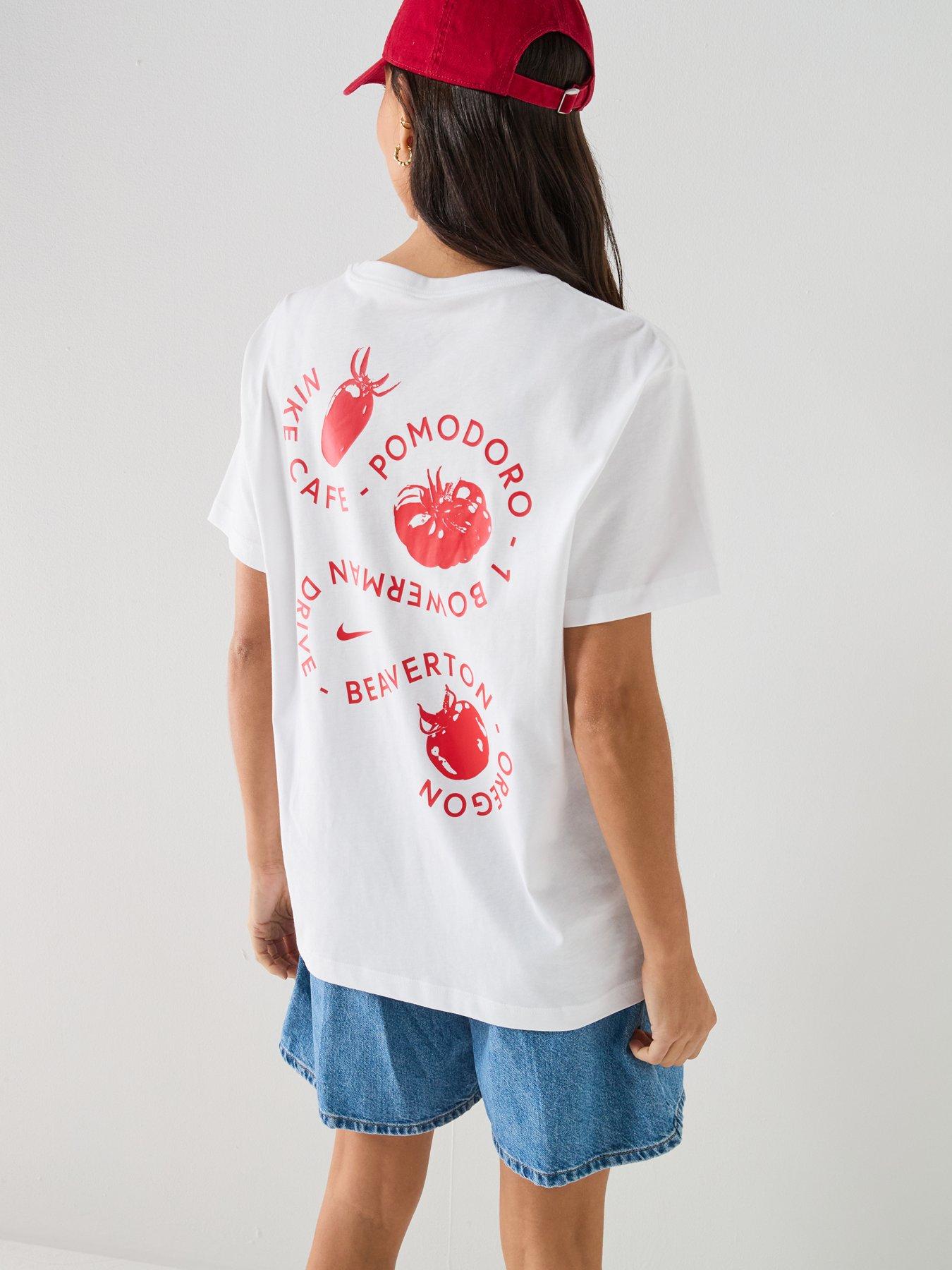 Nike Womens Sportswear Classic Boyfriend Cafe Tomato T-Shirt - White