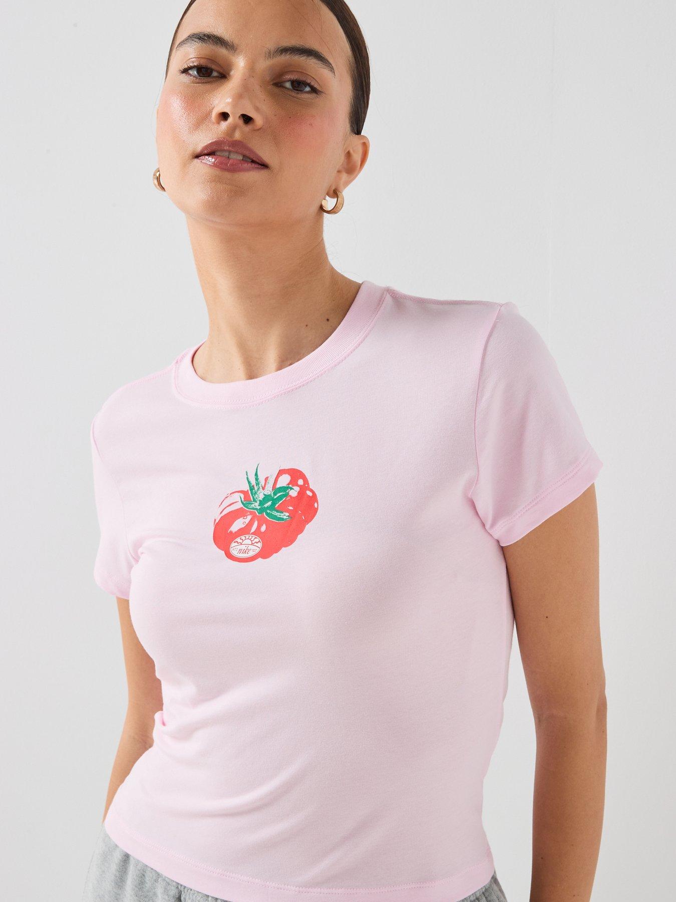 Nike Womens Sportswear Chill Knit Modern Crop Tomato T-Shirt - Pink