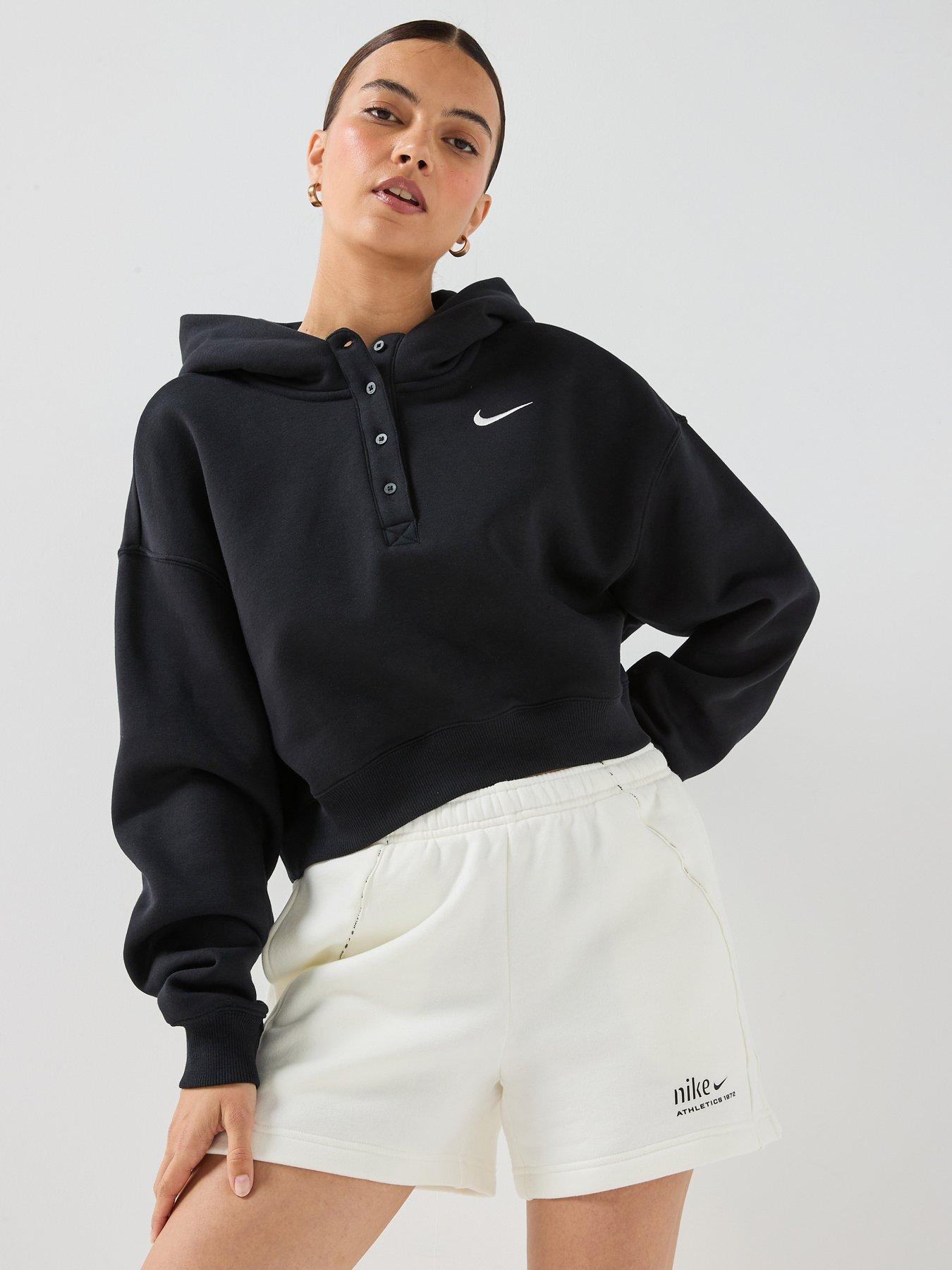 Nike Womens Sportswear Phoenix Fleece Oversized Cropped Henley Hoodie - Black