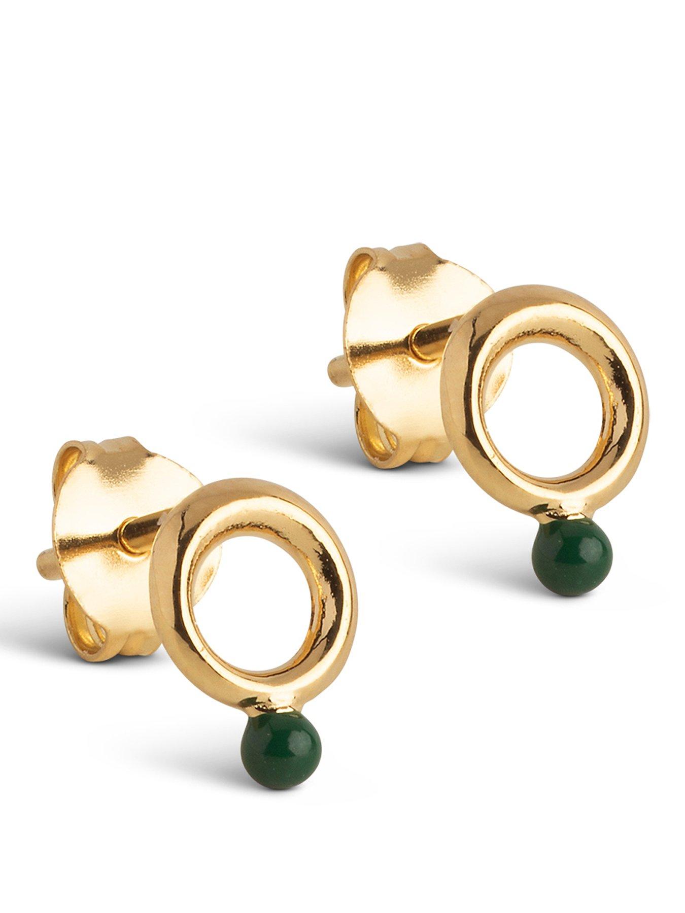 ENAMEL Copenhagen Dotta Stud Earrings Petrol Green 18k Gold Plated Sterling Silver