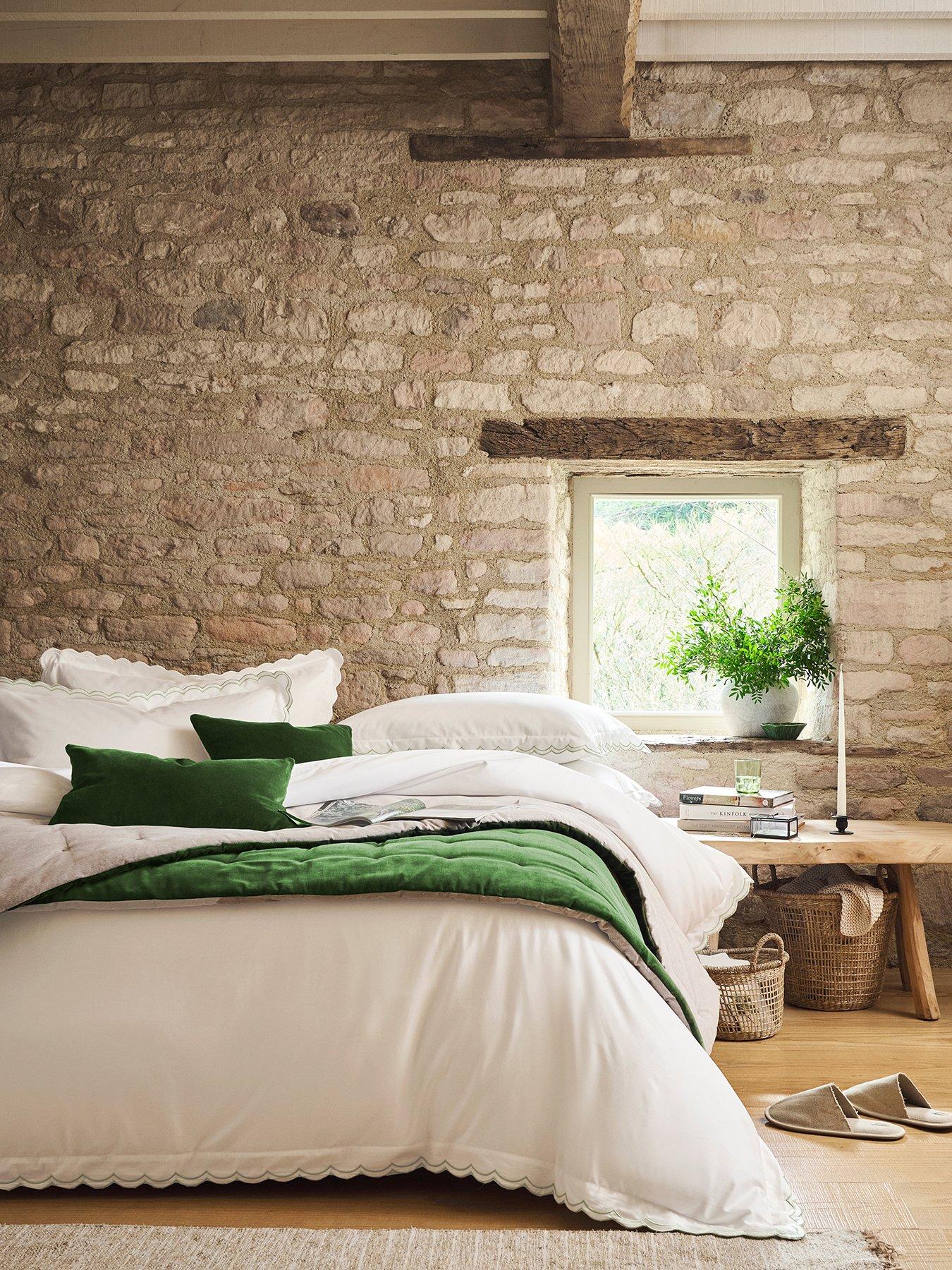 Image 1 of 3 of Christy Scallop Edge Luxury Cotton Sateen Duvet Cover Set - Matcha