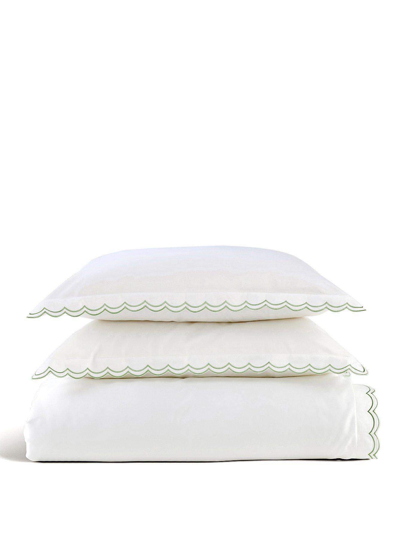 Image 2 of 3 of Christy Scallop Edge Luxury Cotton Sateen Duvet Cover Set - Matcha