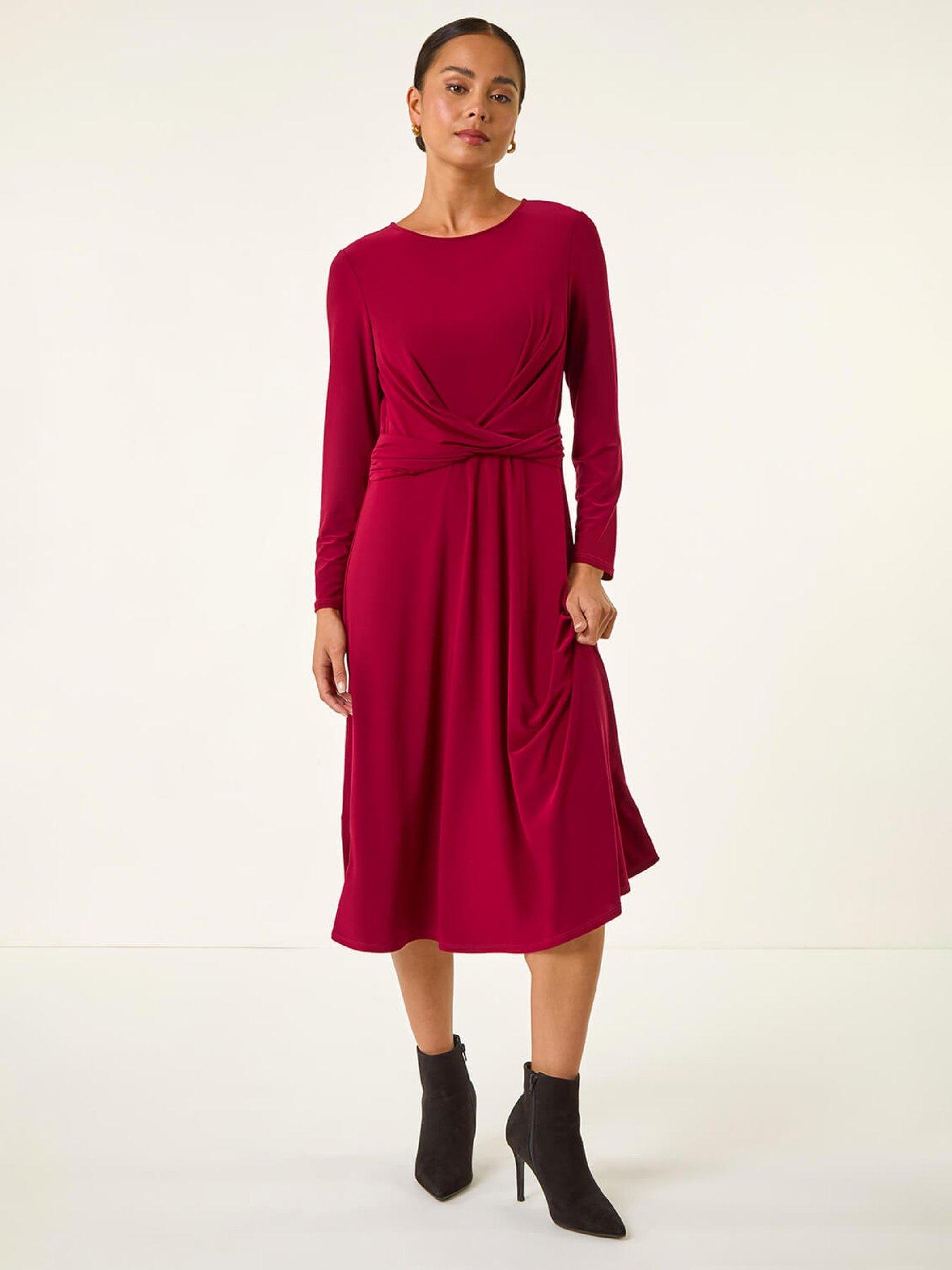 Roman Petite Twist Front Stretch Dress - Wine