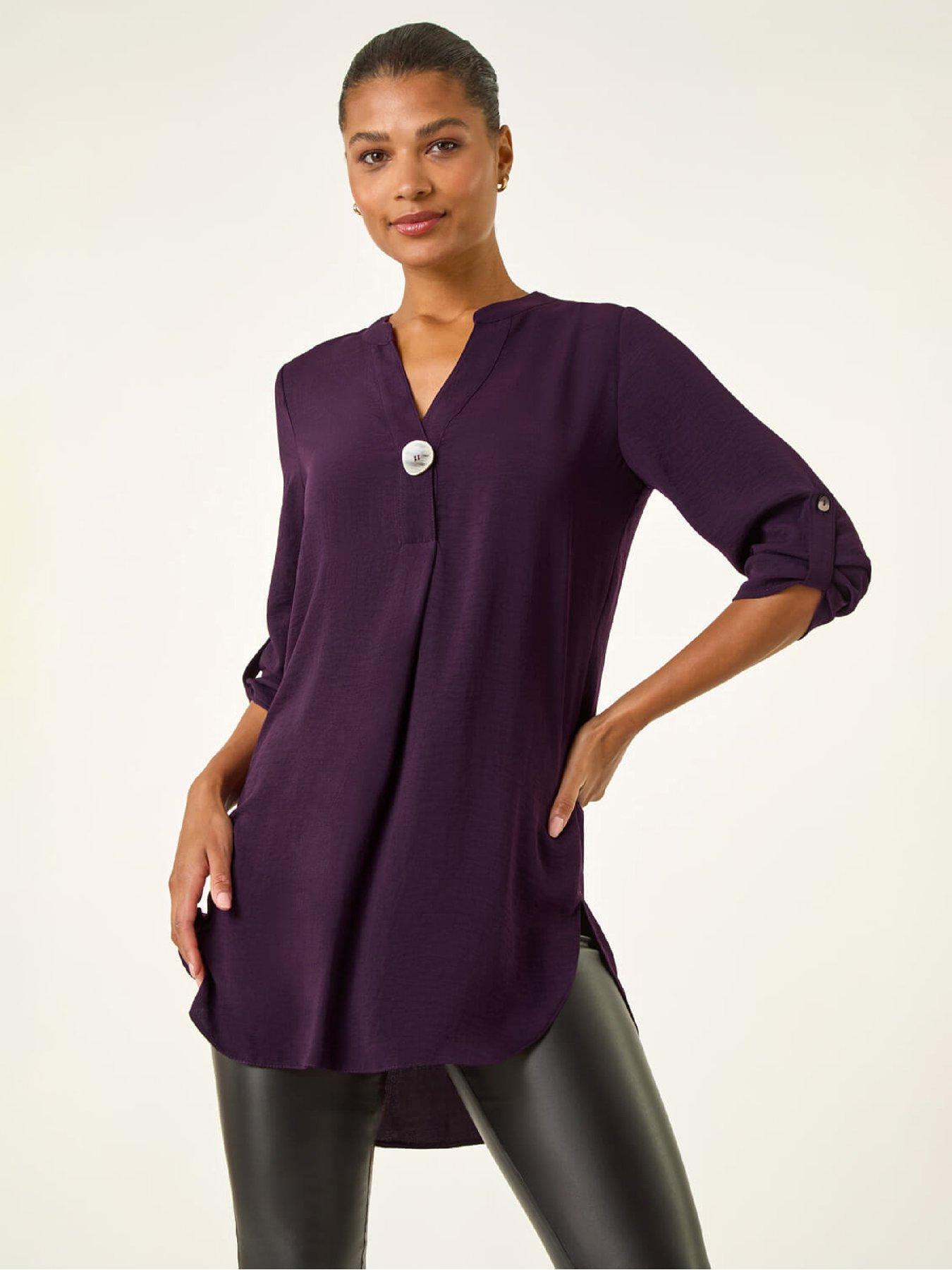 roman-longline-buttoned-notch-neck-top-purple