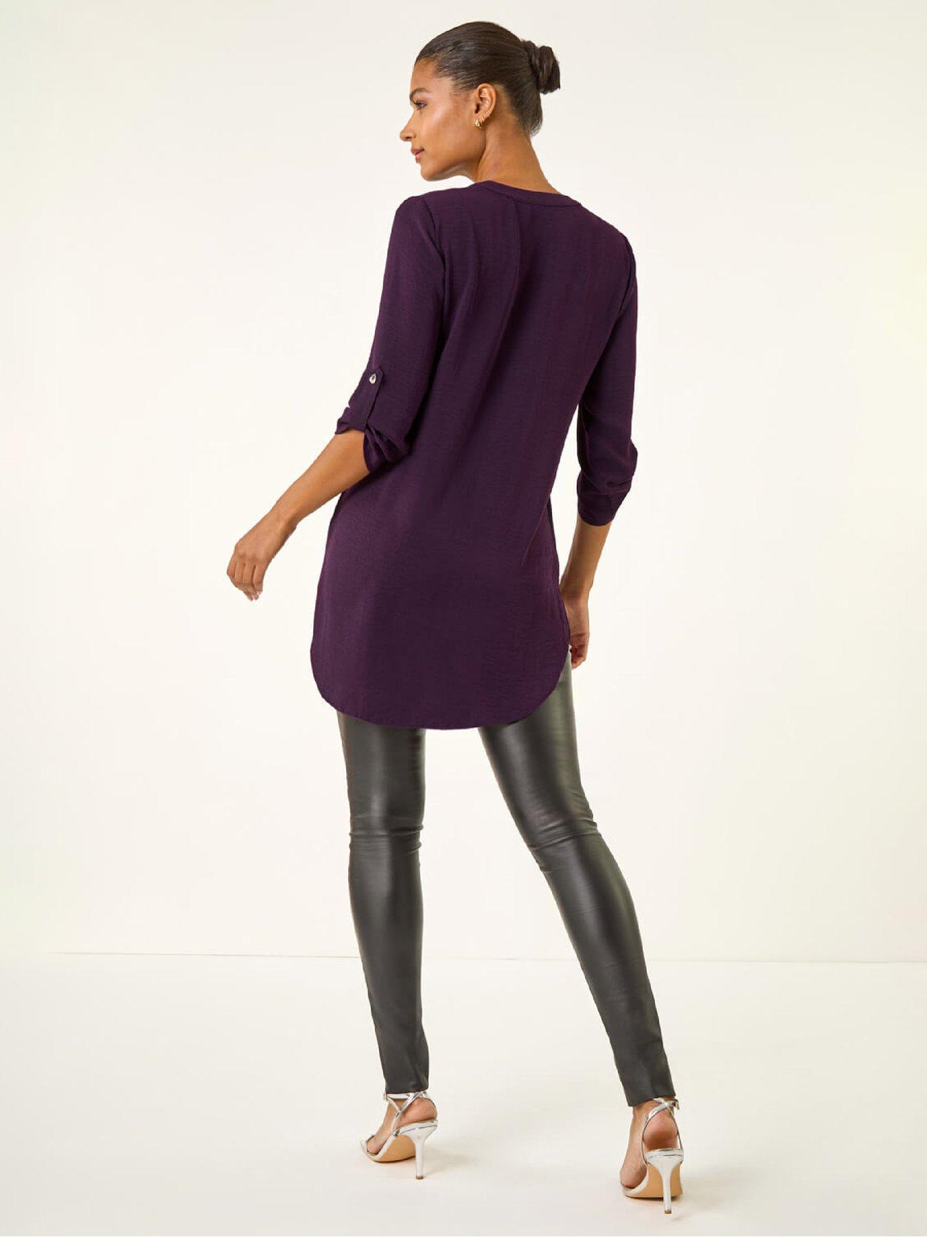 roman-longline-buttoned-notch-neck-top-purplestillFront