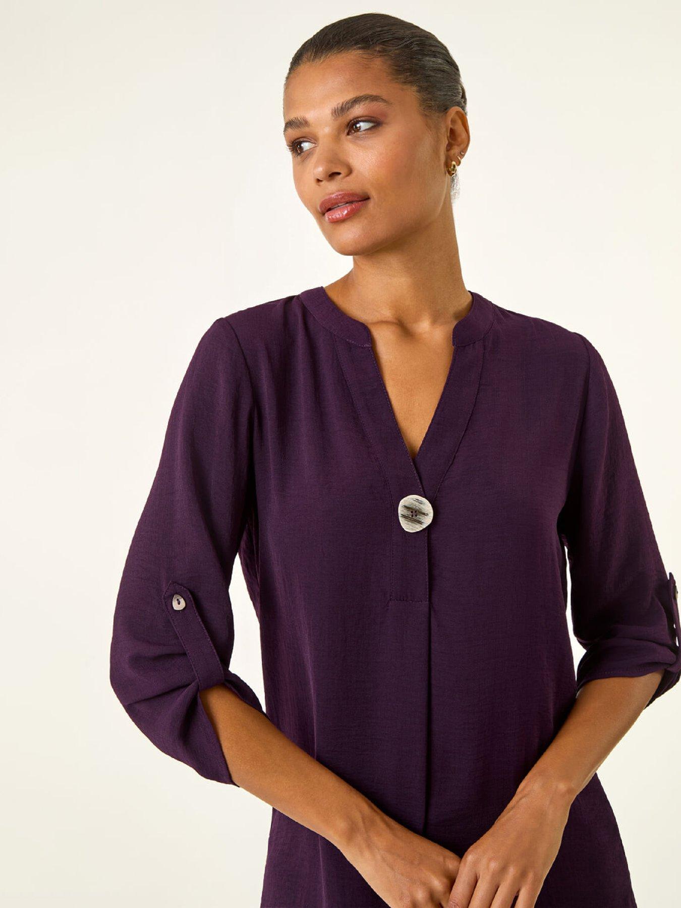 roman-longline-buttoned-notch-neck-top-purpleoutfit