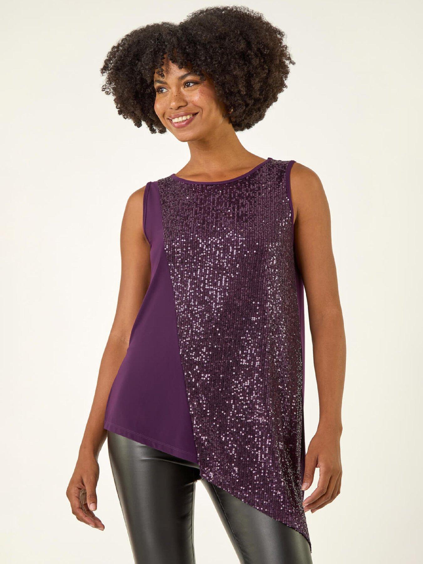 Roman Sequin Asymmetric Stretch Vest - Purple