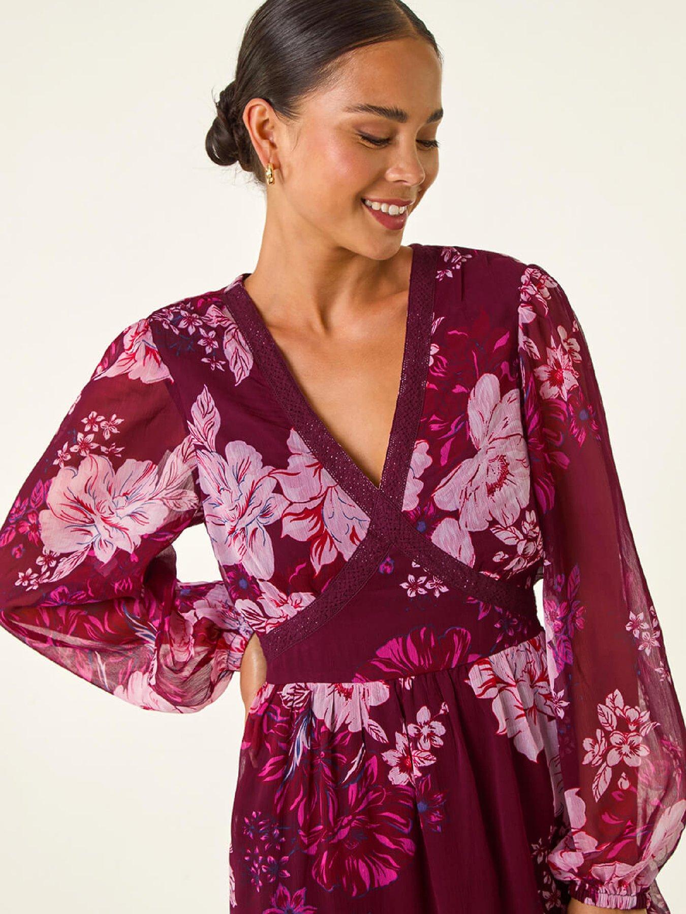 roman-petite-floral-print-trim-midi-dress-winedetail