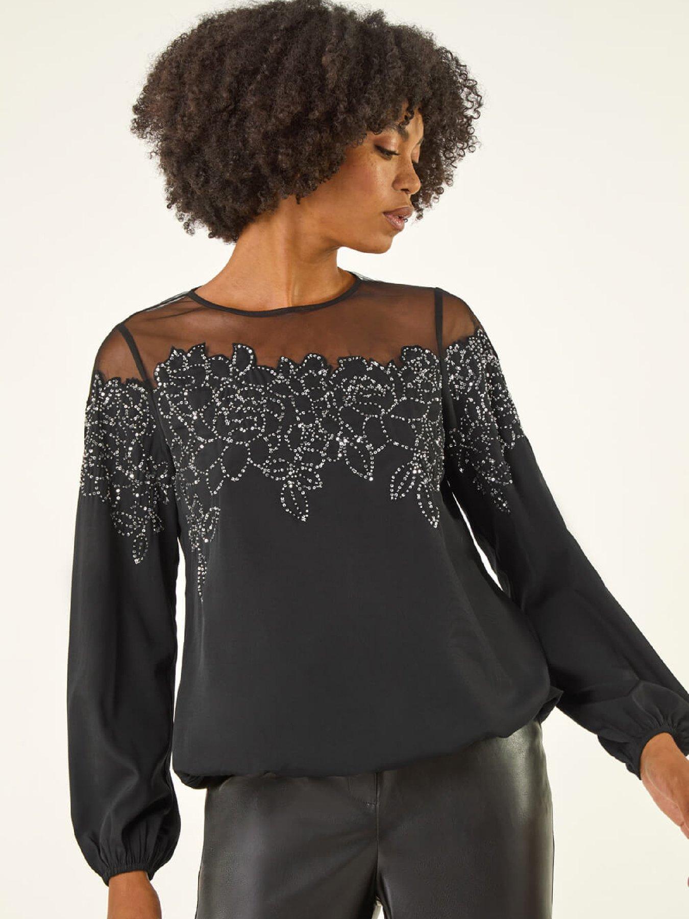 roman-sequin-floral-sheer-top-black