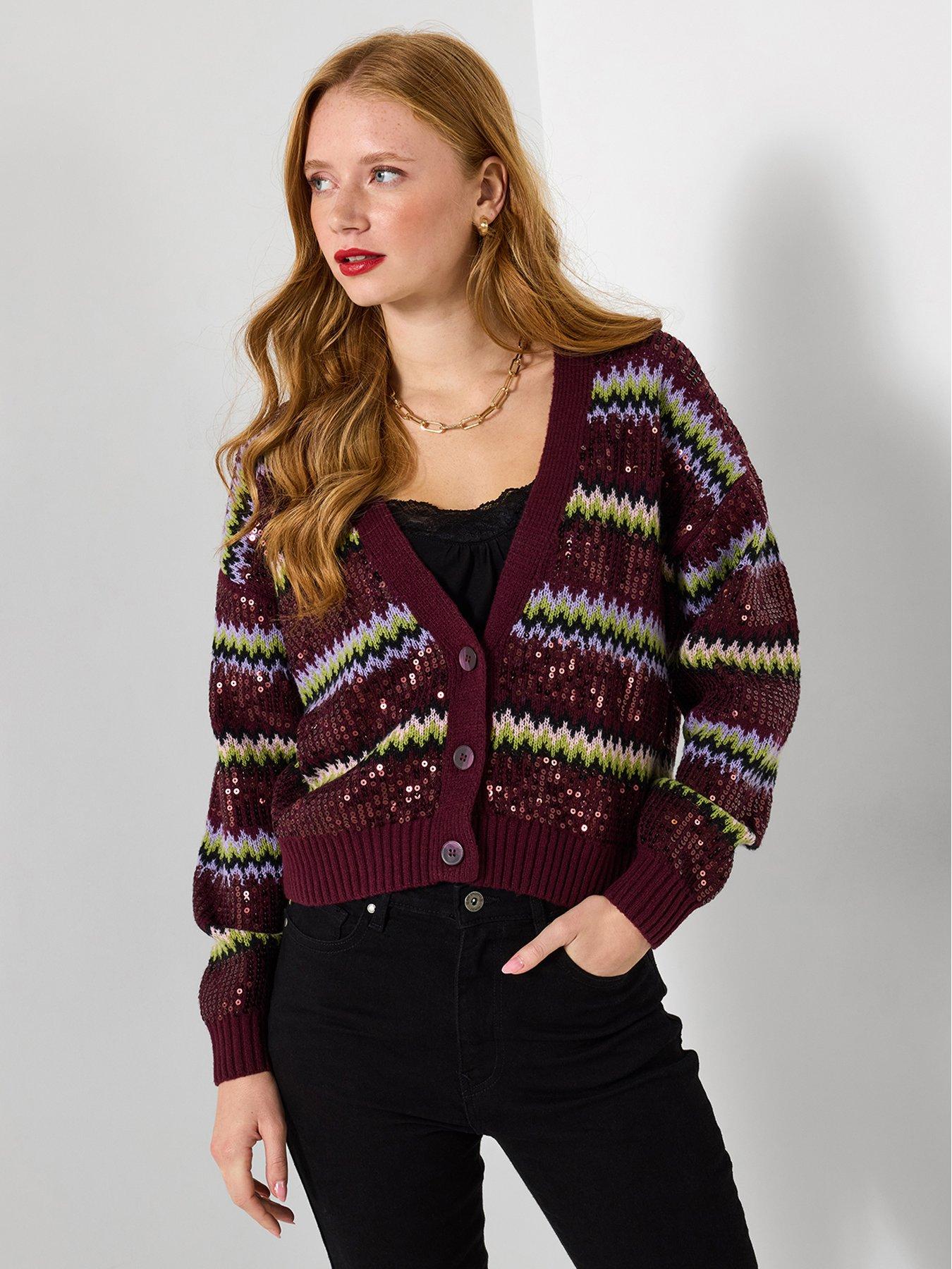 Joe Browns Bella Sequin Cardigan - Aubergine