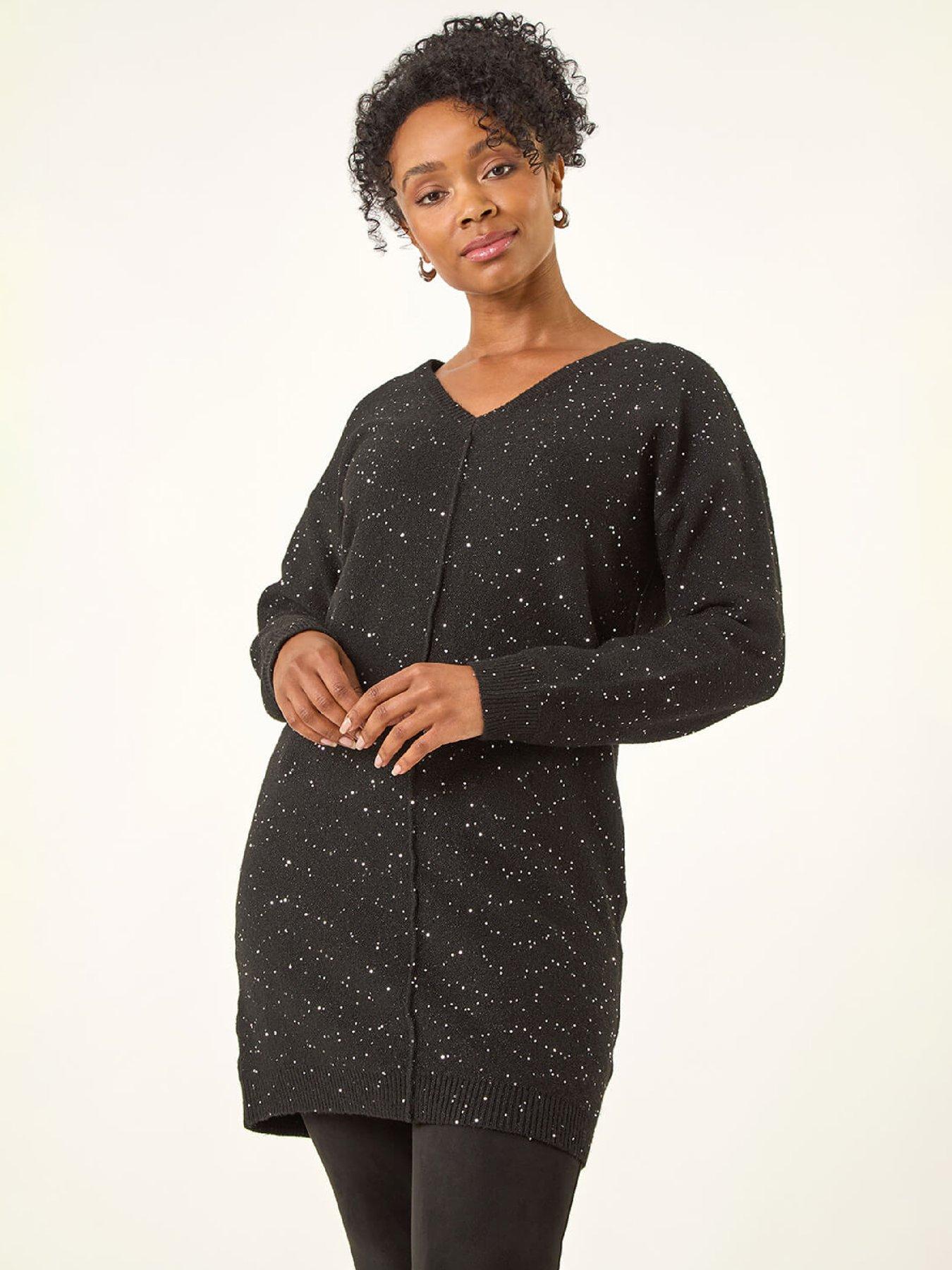Roman Petite Sparkle V-neck Knit Jumper - Black