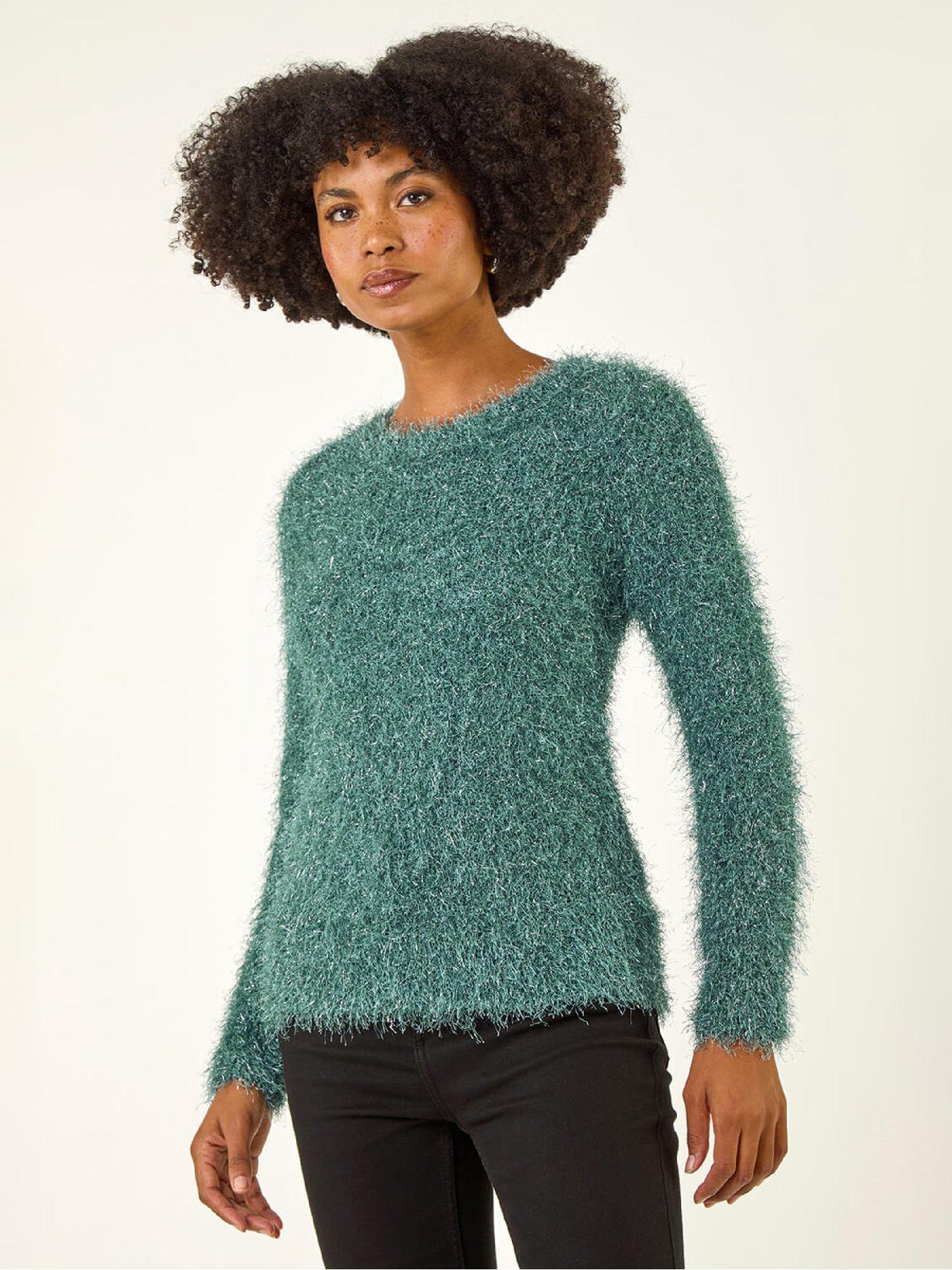 Roman Metallic Fluffy Knit Jumper - Sage
