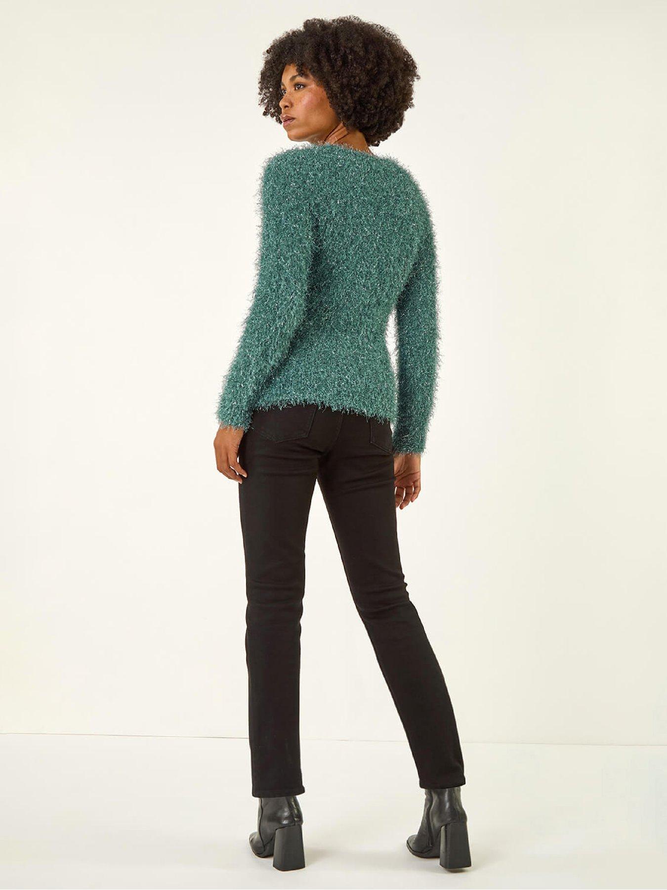Image 2 of 5 of Roman Metallic Fluffy Knit Jumper - Sage