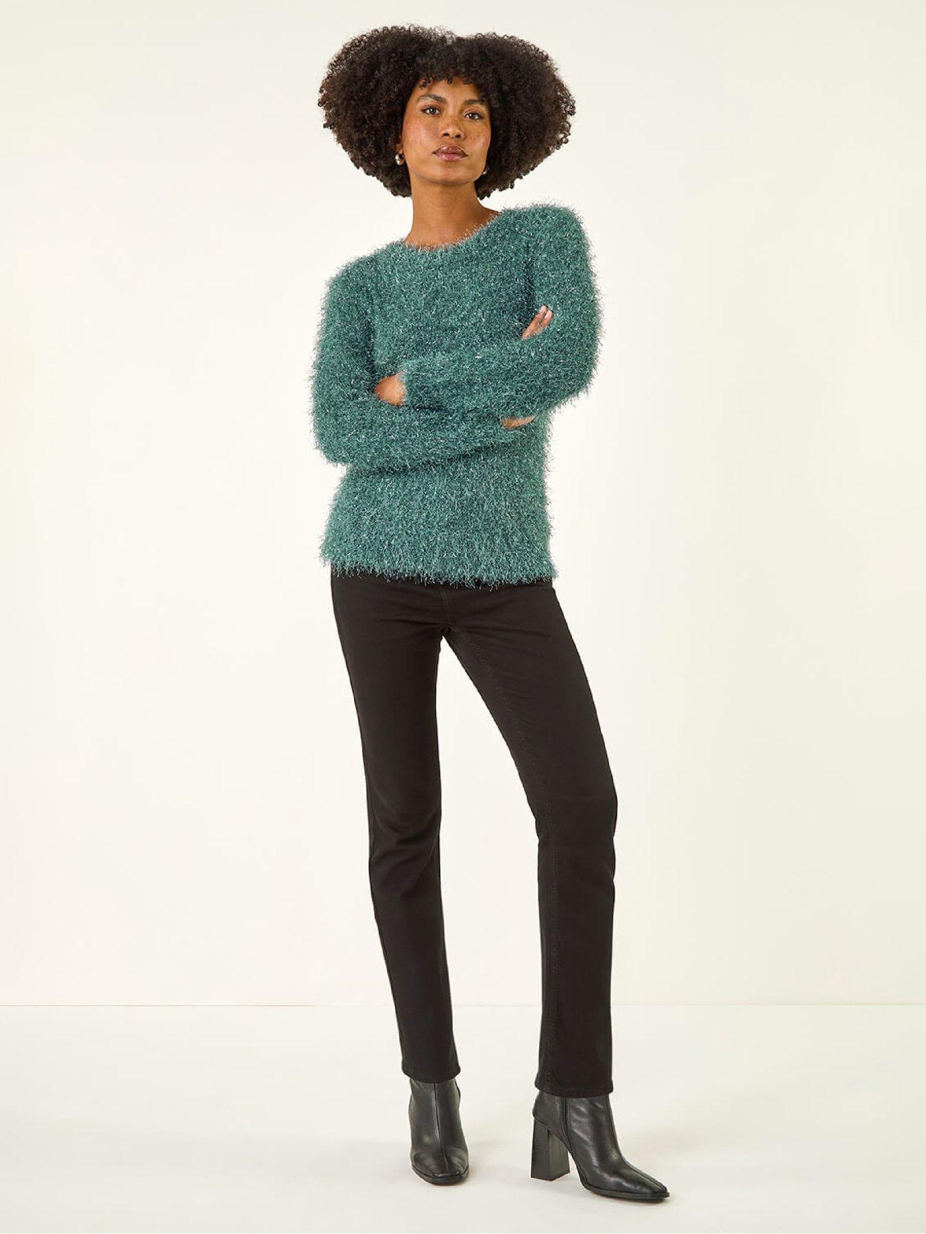 Image 3 of 5 of Roman Metallic Fluffy Knit Jumper - Sage