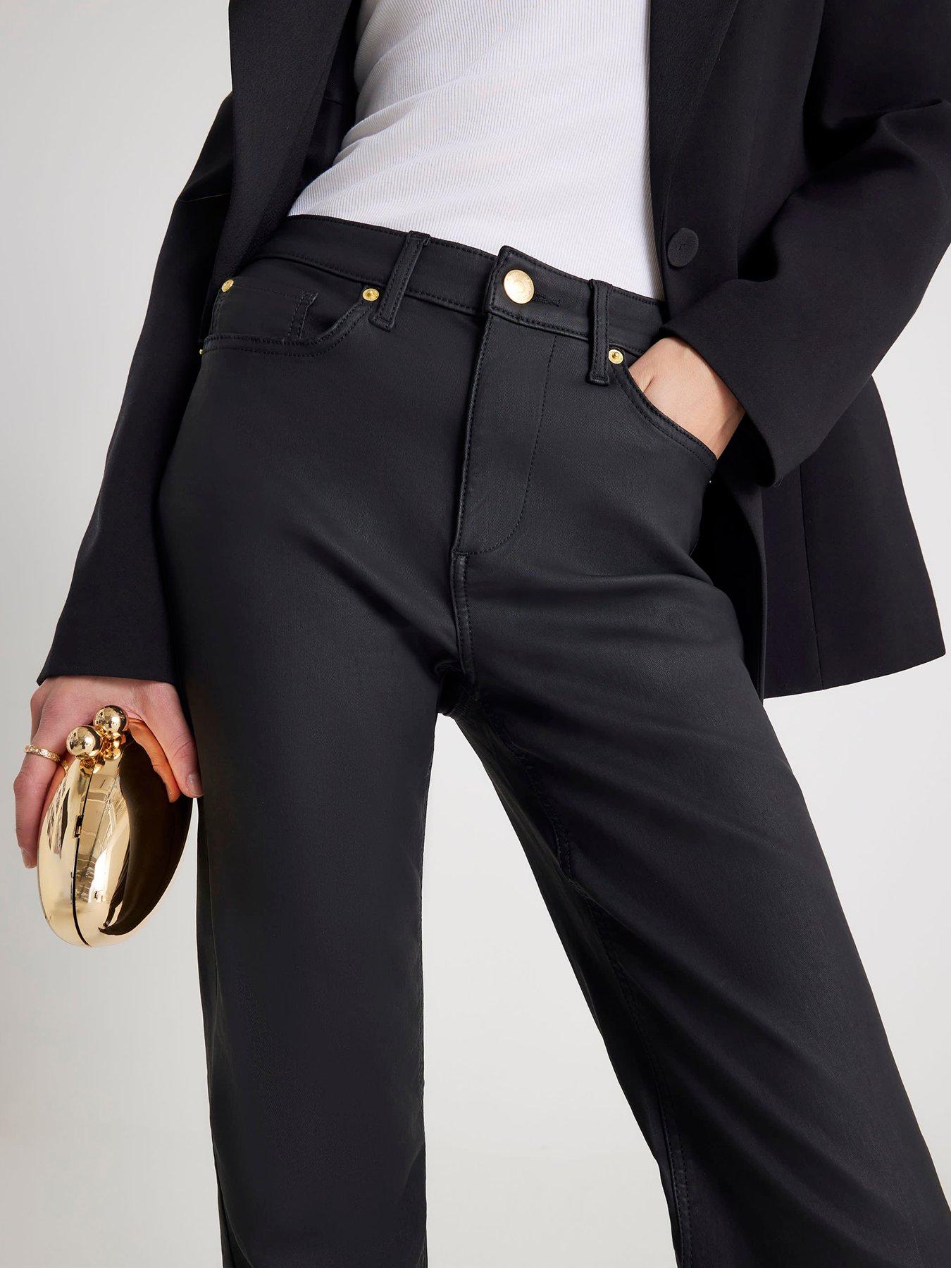 Image 4 of 4 of River Island Monica Coated Stretch Straight Jeans&nbsp;- Black