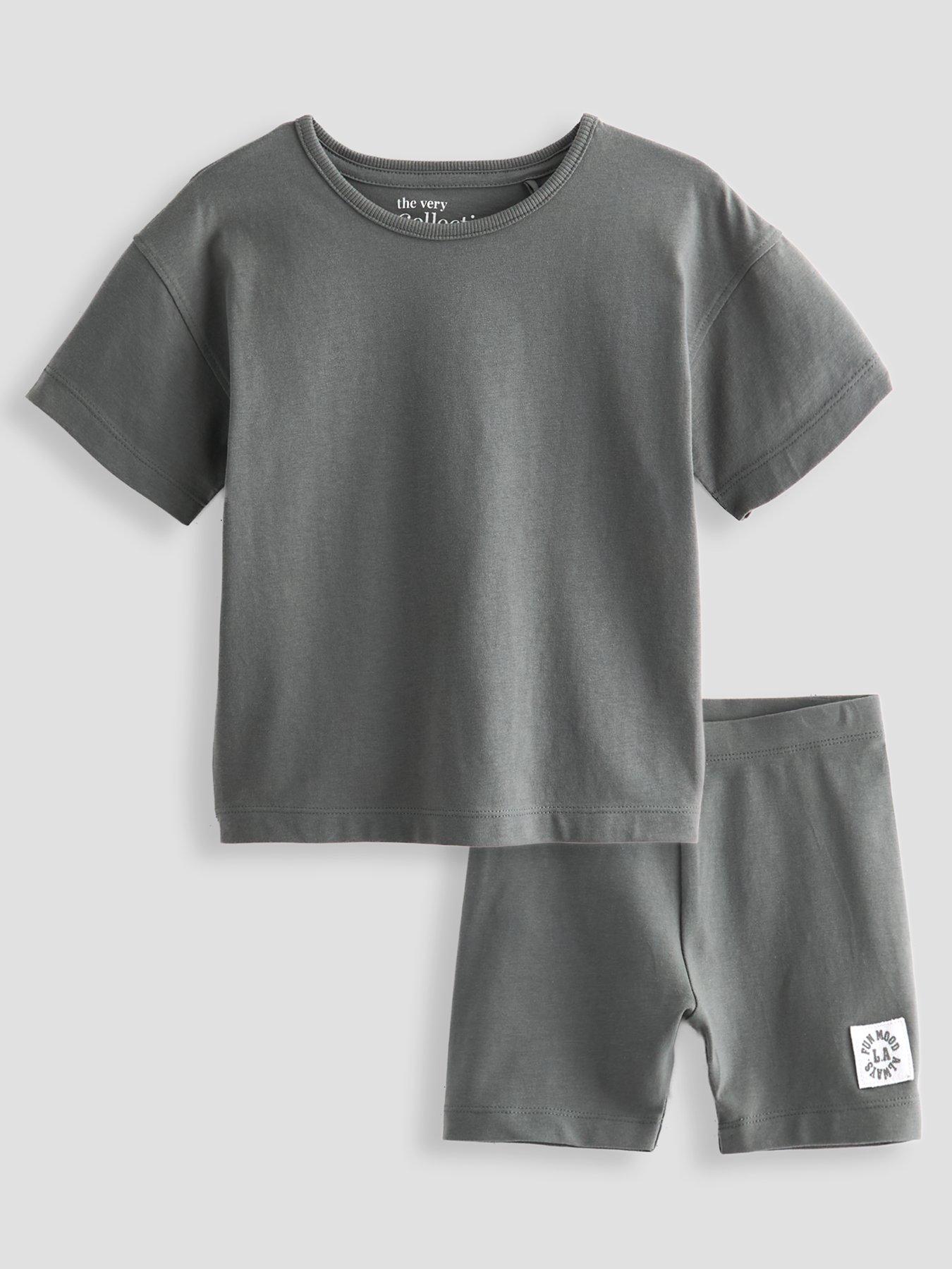 The Very Collection Boys Drop Shoulder T-Shirt And Cycle Short Outfit Set - Grey