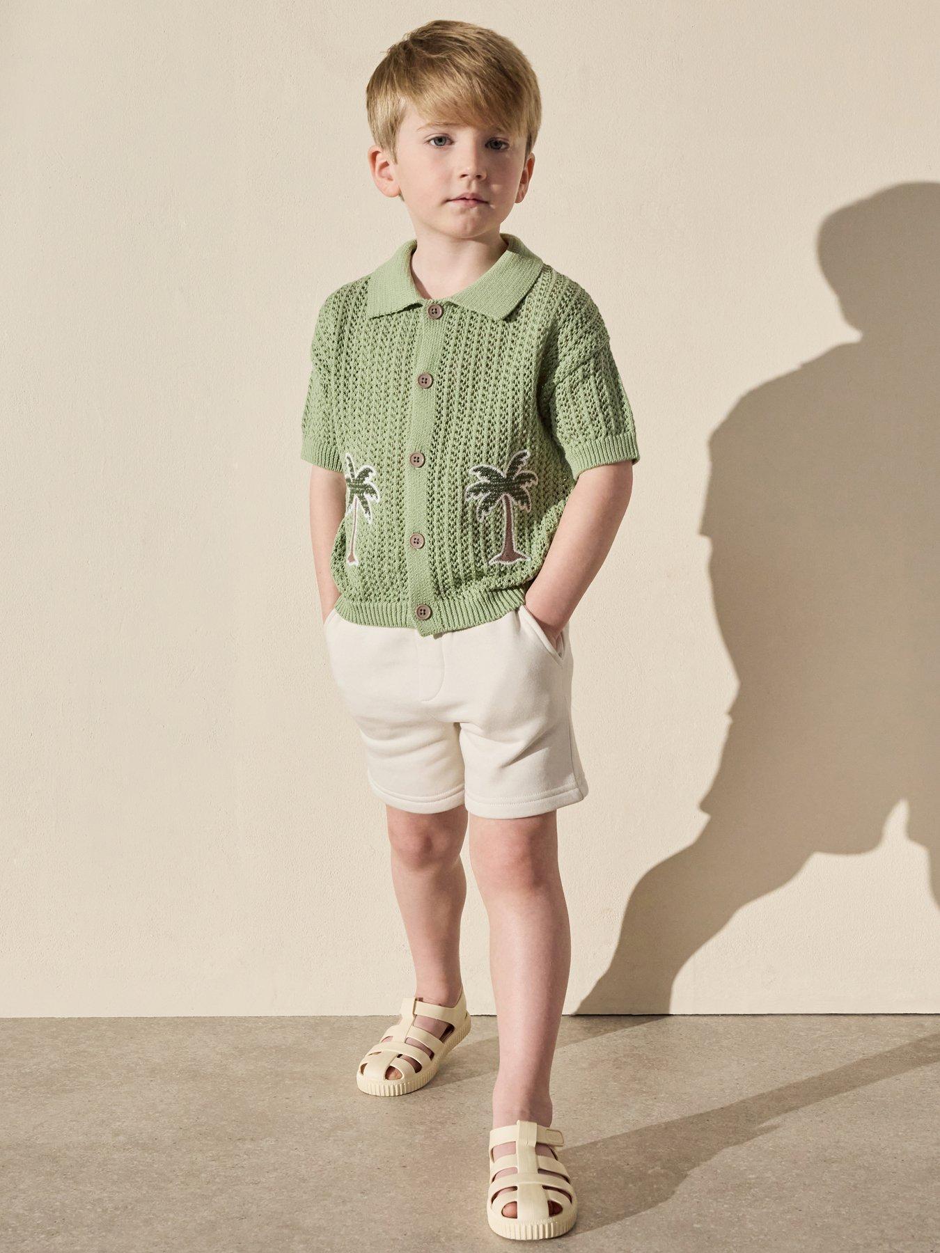 The Very Collection Boys Crochet Palm Tree Detail Button Up Shirt - Green