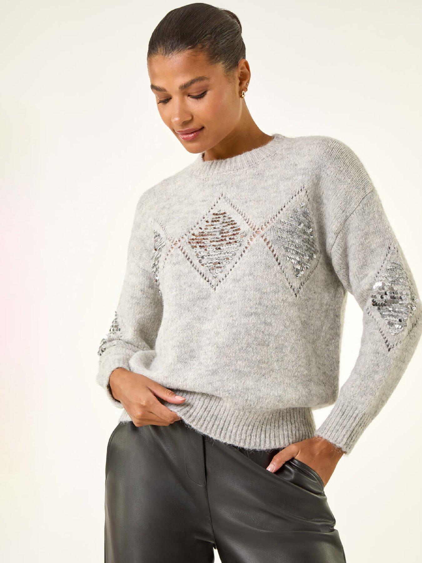 roman-diamond-sequin-knit-jumper-greyfront