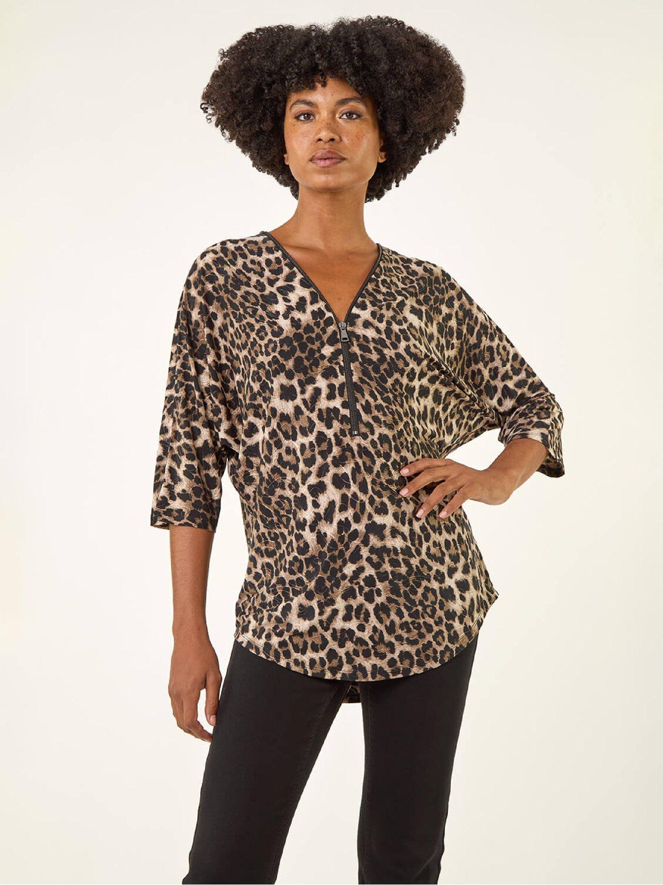 roman-animal-print-zip-front-stretch-top-tan