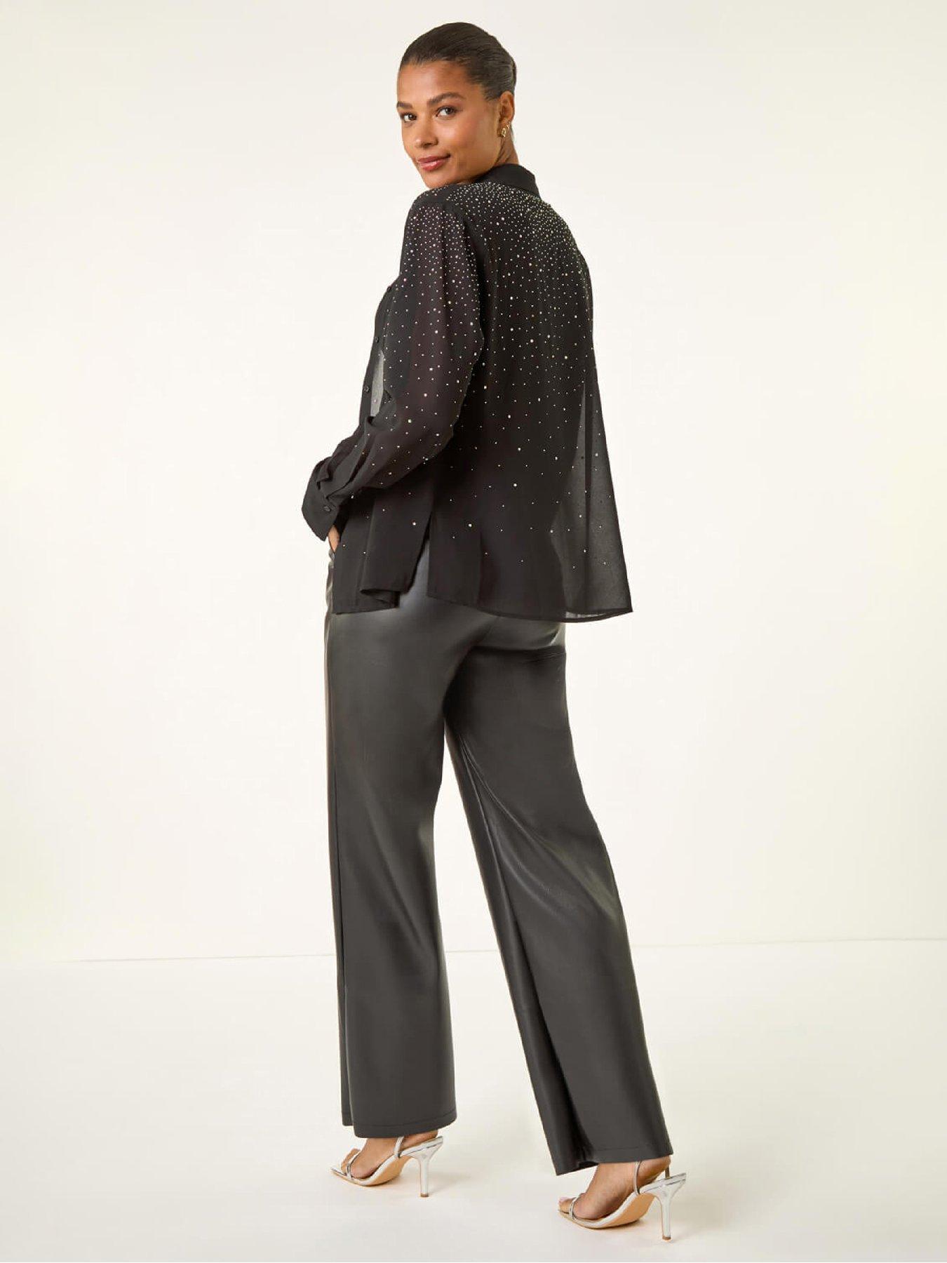 Image 2 of 5 of Roman Diamante Hotfix Button Blouse - Black