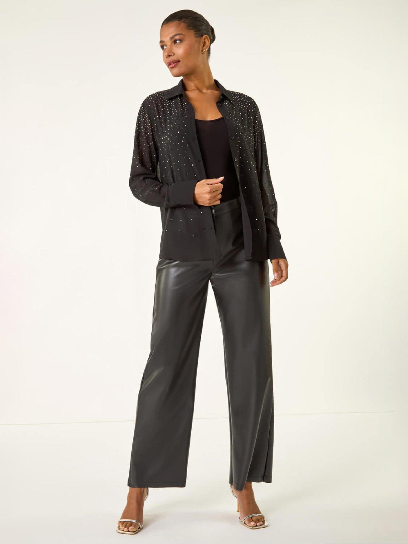 Image 3 of 5 of Roman Diamante Hotfix Button Blouse - Black