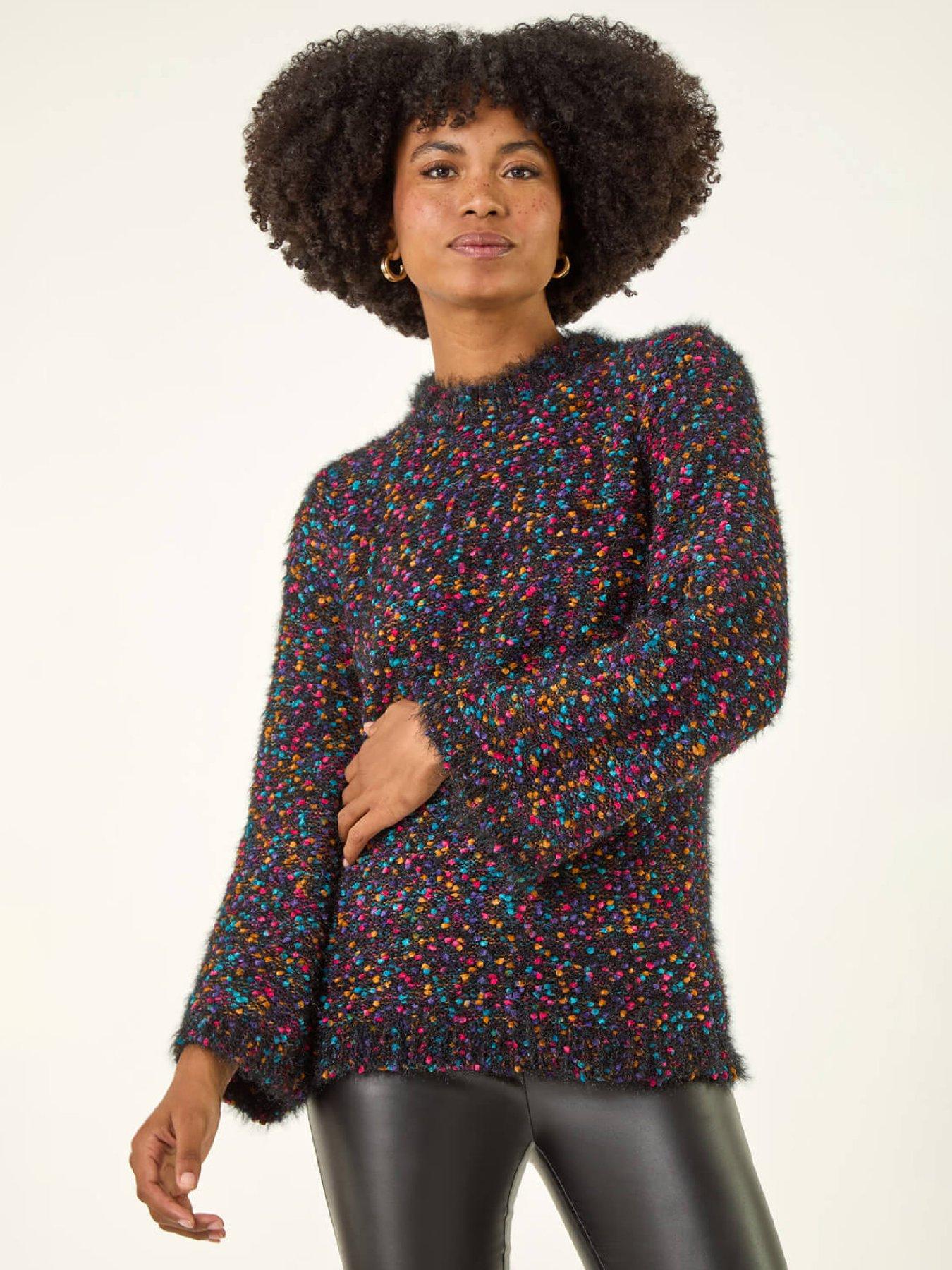 roman-fluffy-print-knit-jumper-blackfront
