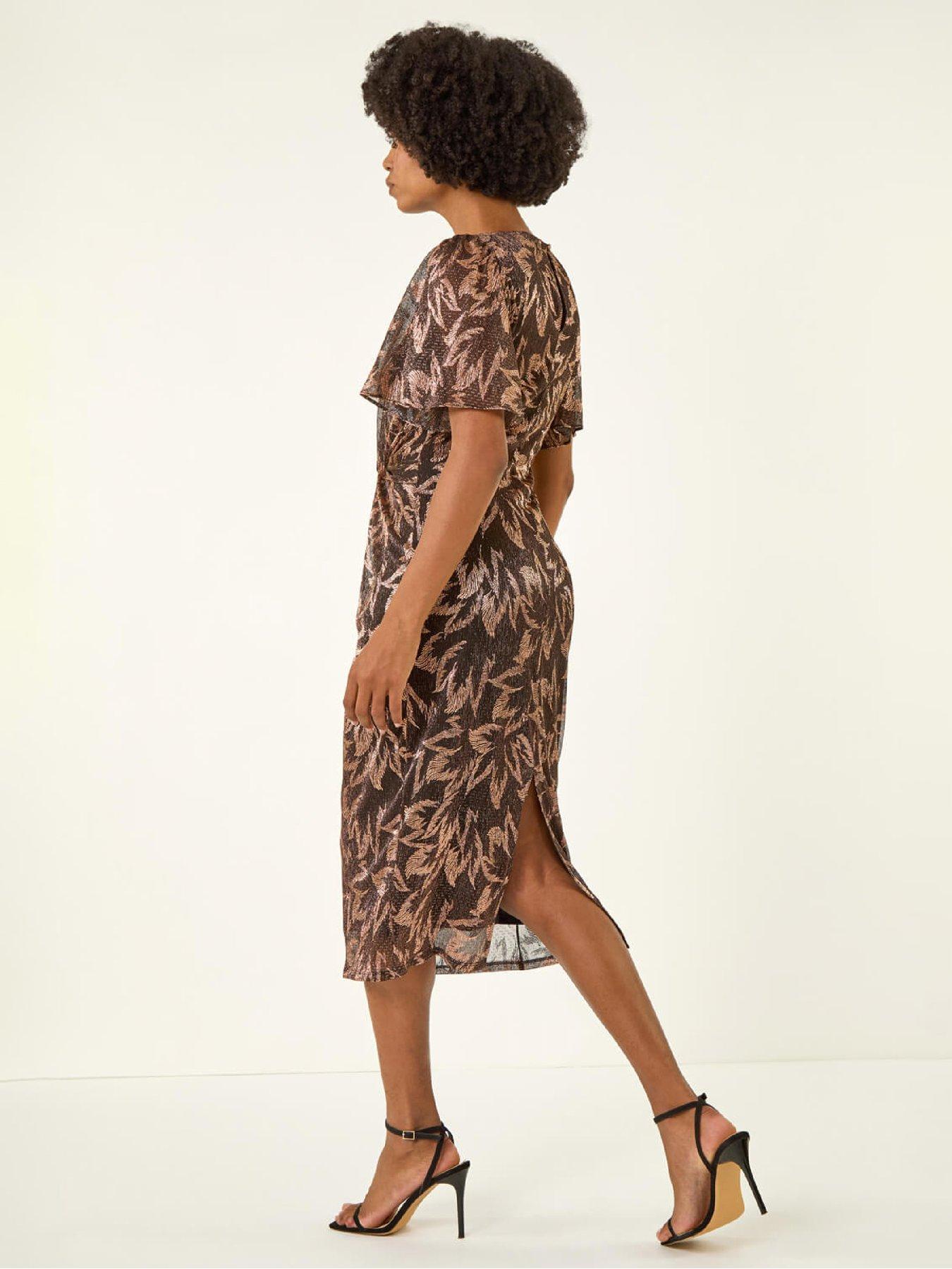 roman-foil-print-twist-front-midi-dress-bronzestillFront