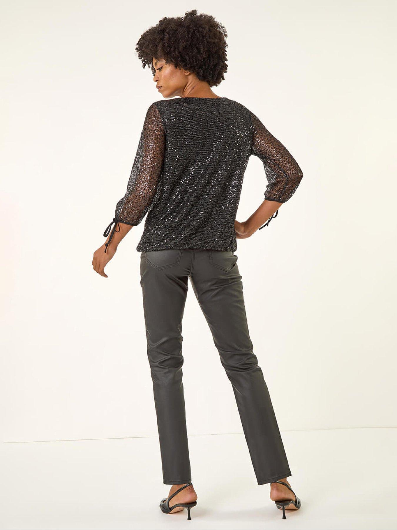 roman-sequin-mesh-blouson-top-blackstillFront