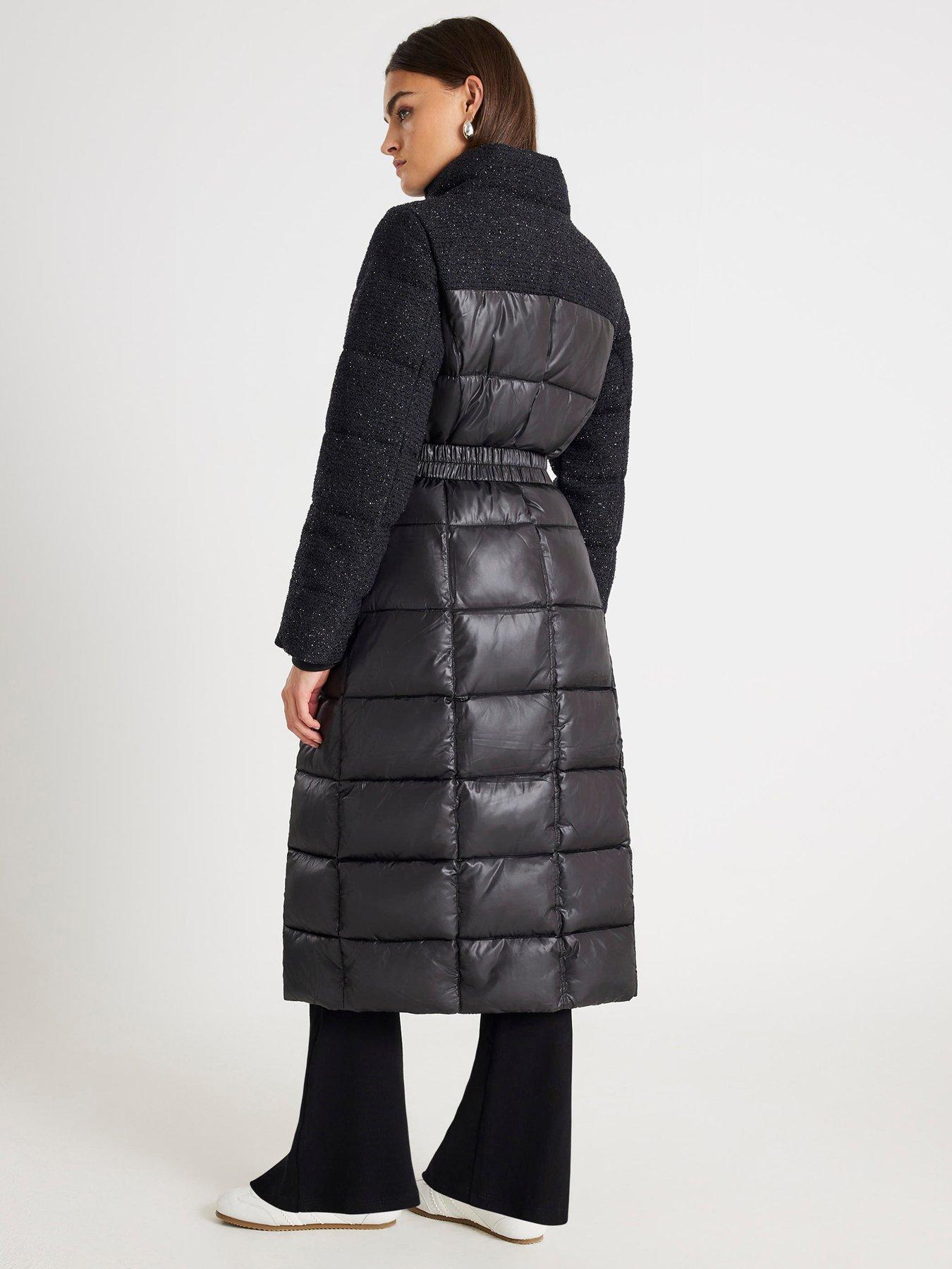 Image 2 of 4 of River Island Boucle Mix Long Puffer - Black