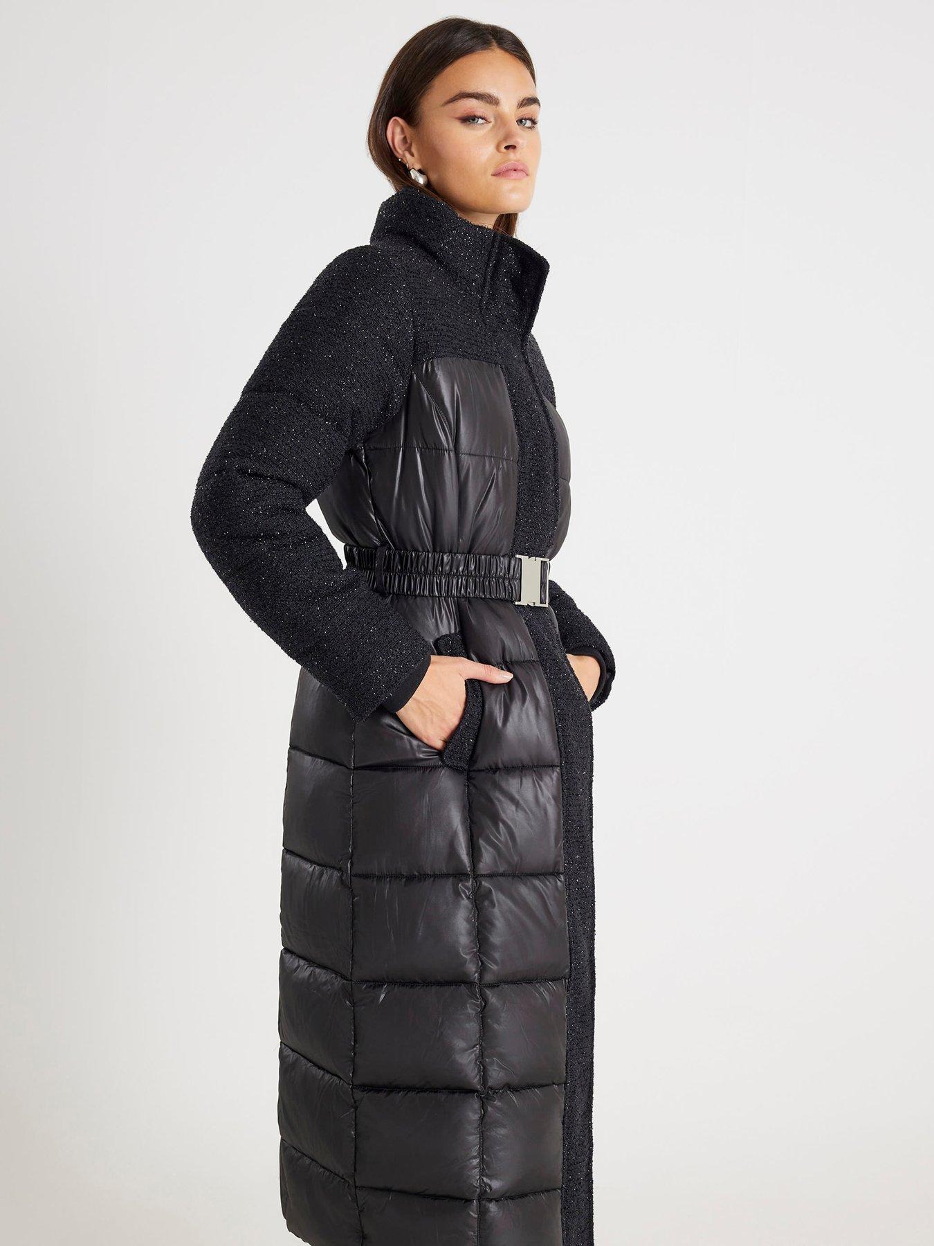 Image 3 of 4 of River Island Boucle Mix Long Puffer - Black