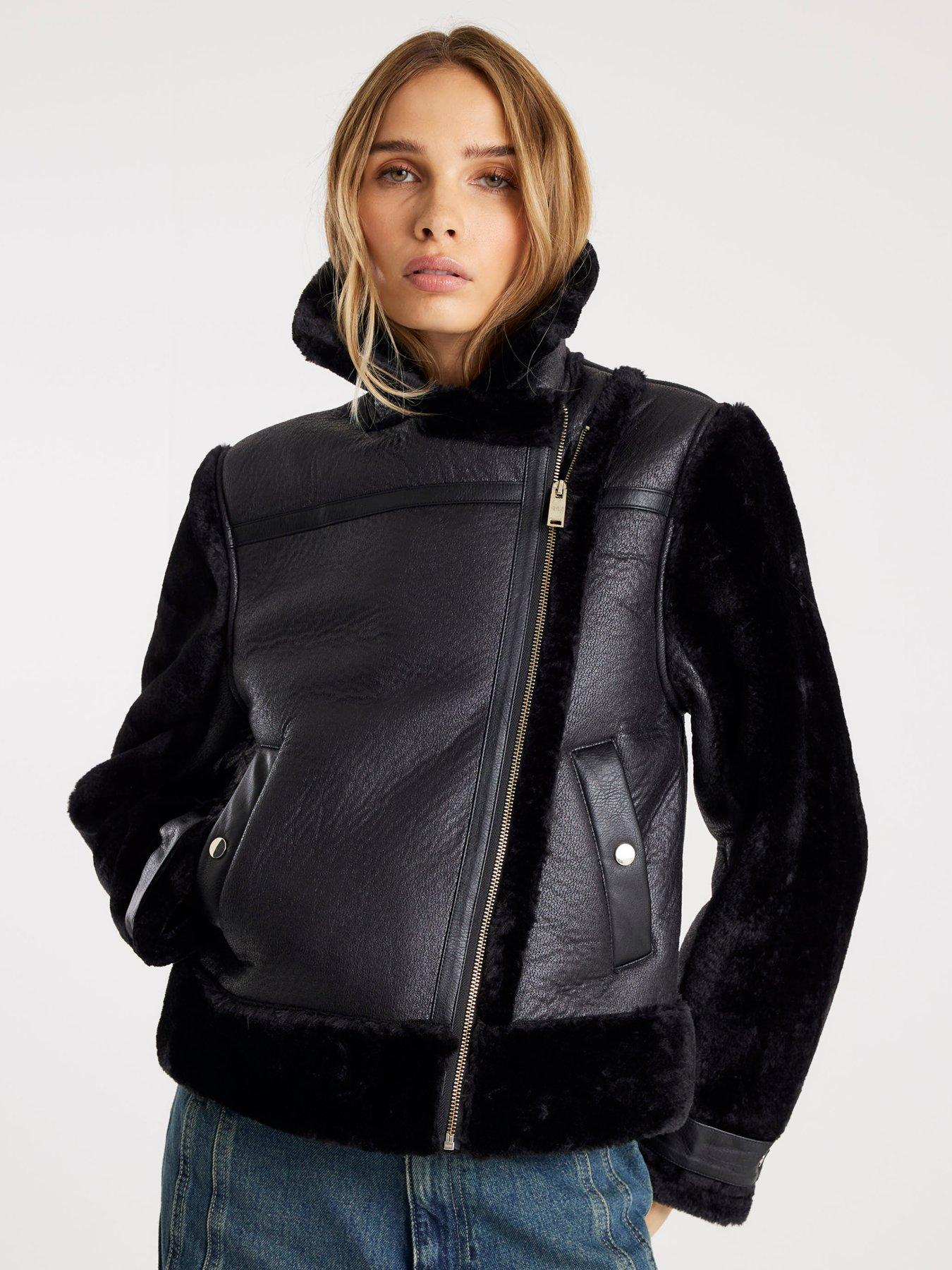 Image 1 of 4 of River Island Boxy Aviator Jacket - Black