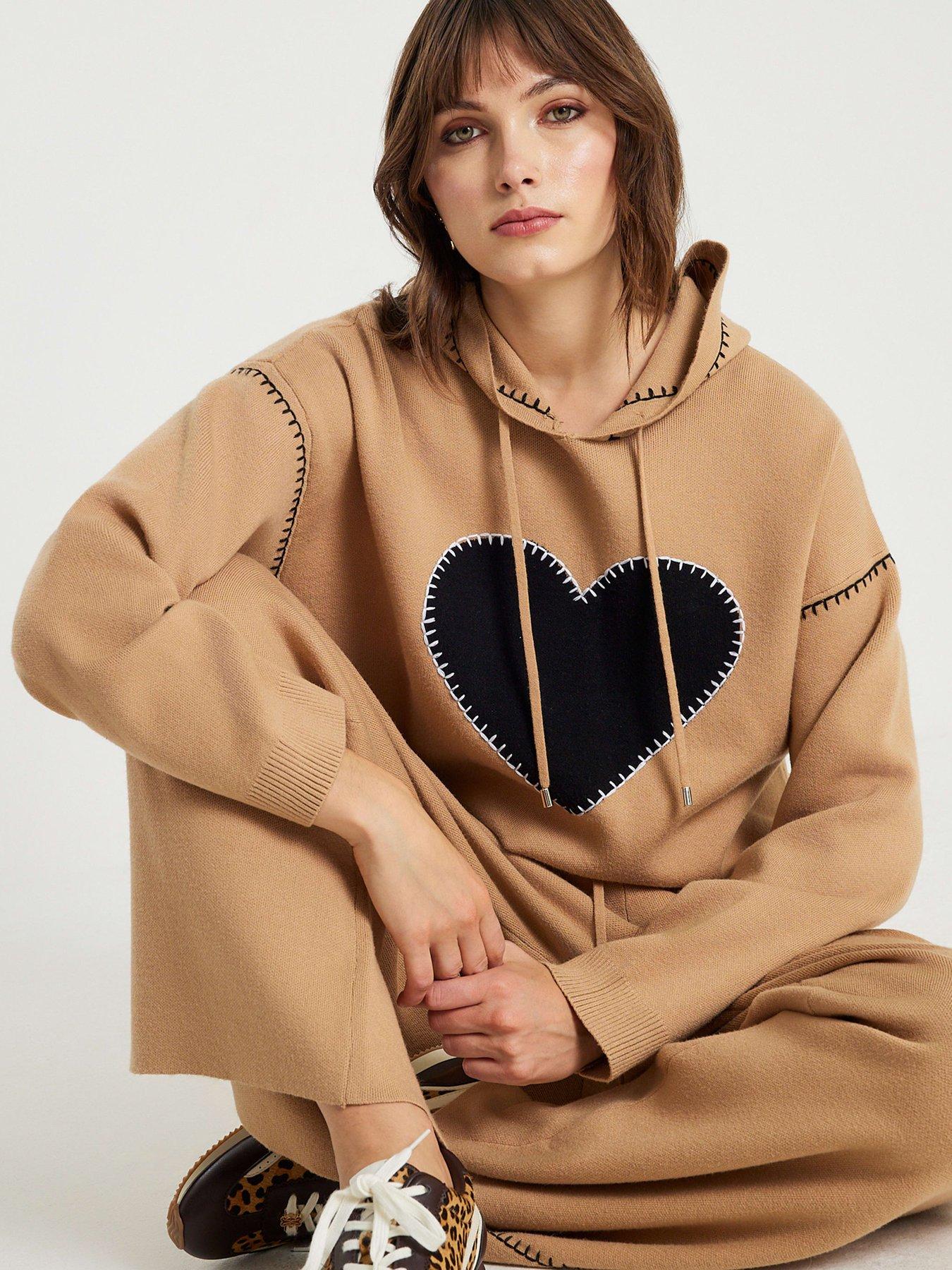 River Island Knitted Heart Hoodie - Brown