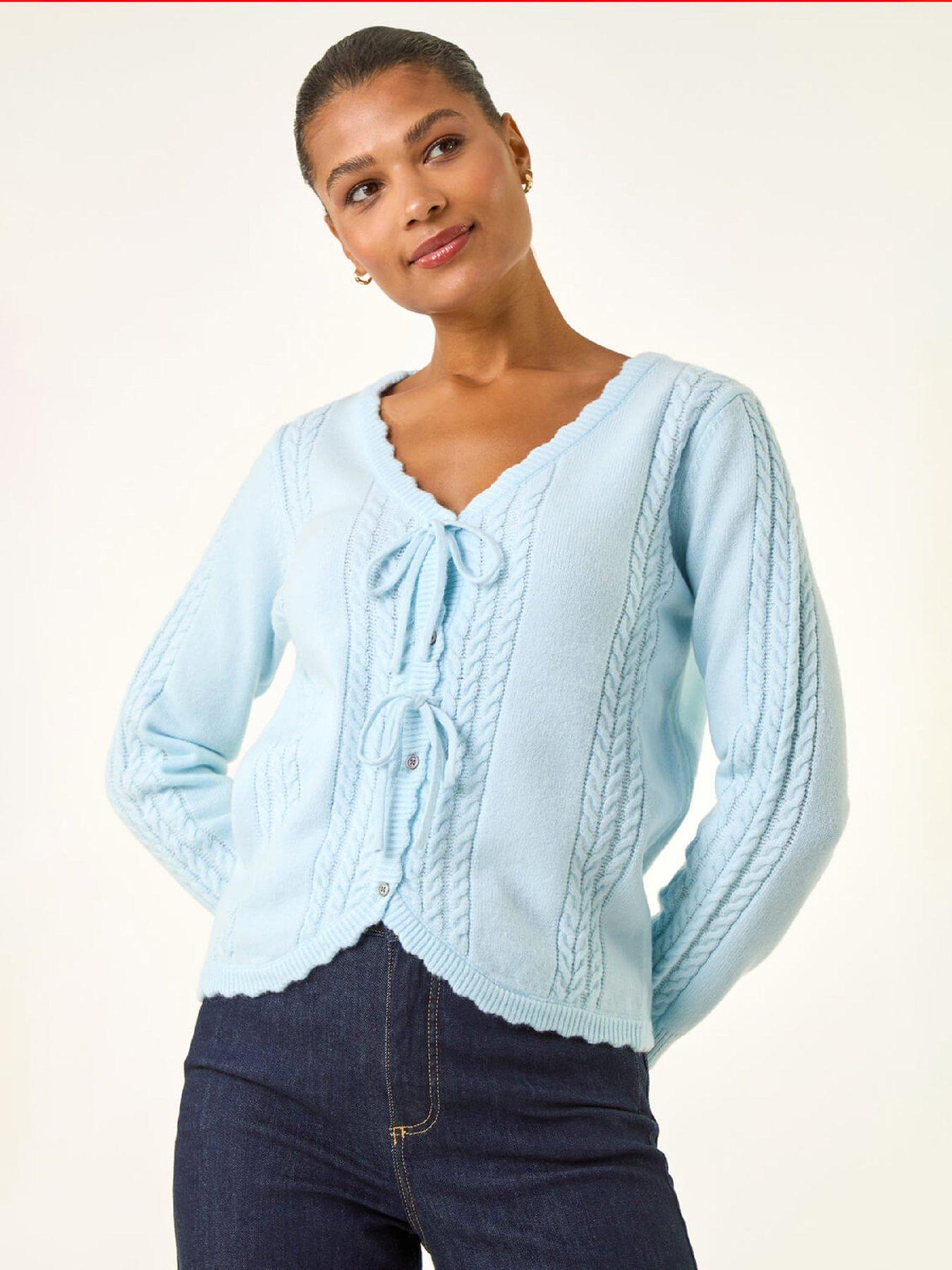 roman-bow-front-buttoned-knit-cardigan-bluefront