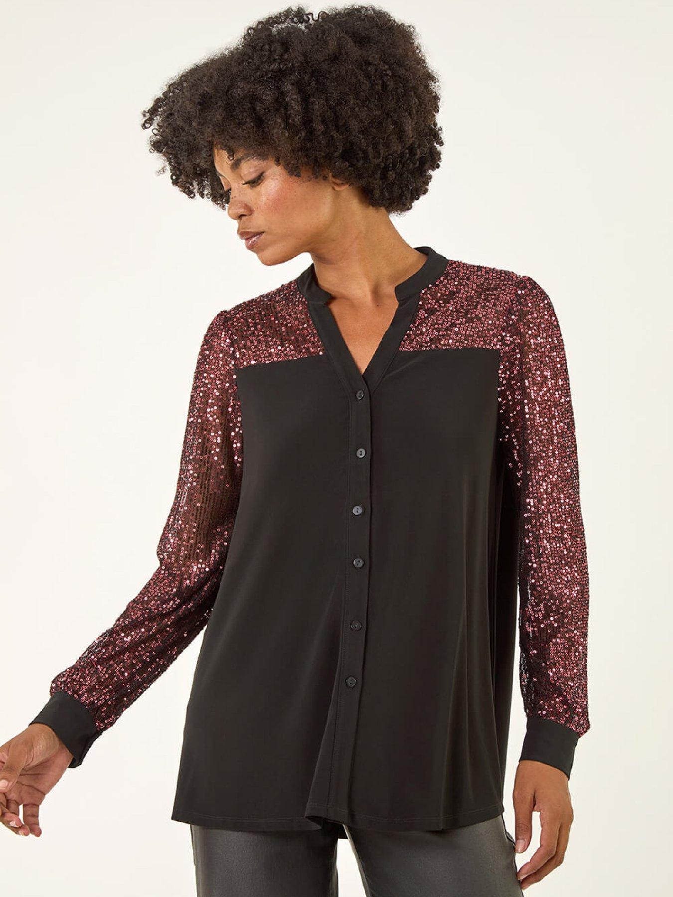 roman-embellished-sequin-stretch-blouse-rose
