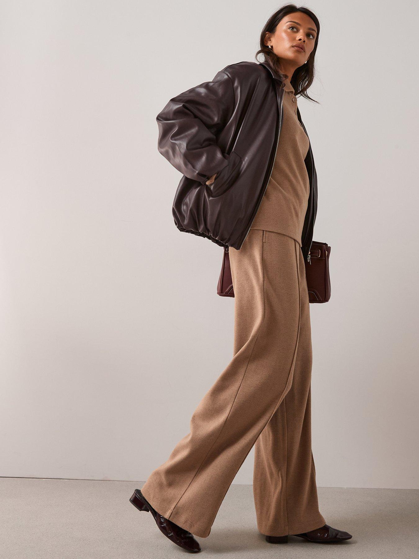 Image 3 of 6 of The Very Collection Soft Touch Wide Leg Co-Ord Trousers - Cream