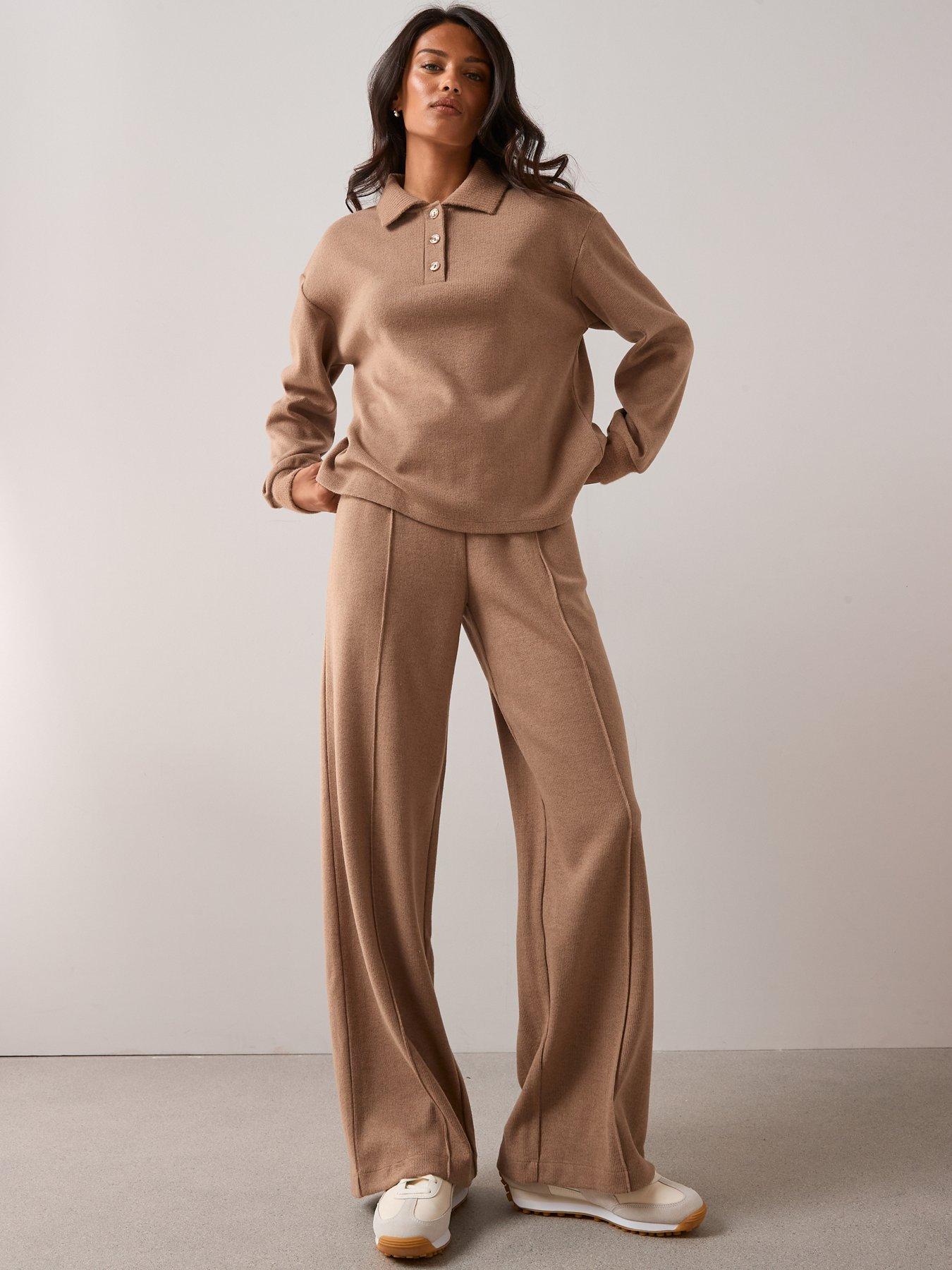 Image 5 of 6 of The Very Collection Soft Touch Wide Leg Co-Ord Trousers - Cream