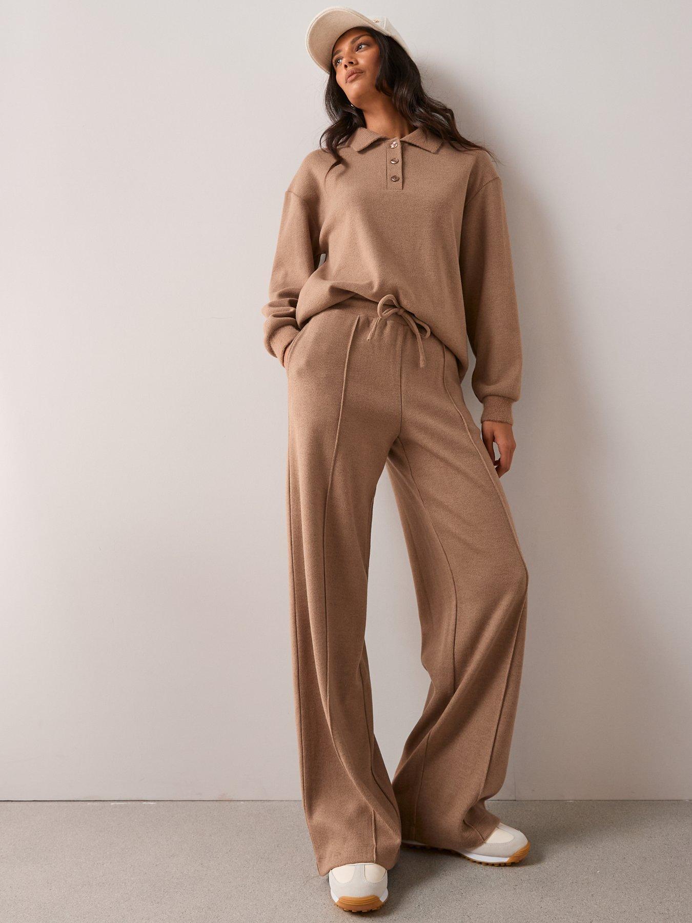 Image 6 of 6 of The Very Collection Soft Touch Wide Leg Co-Ord Trousers - Cream