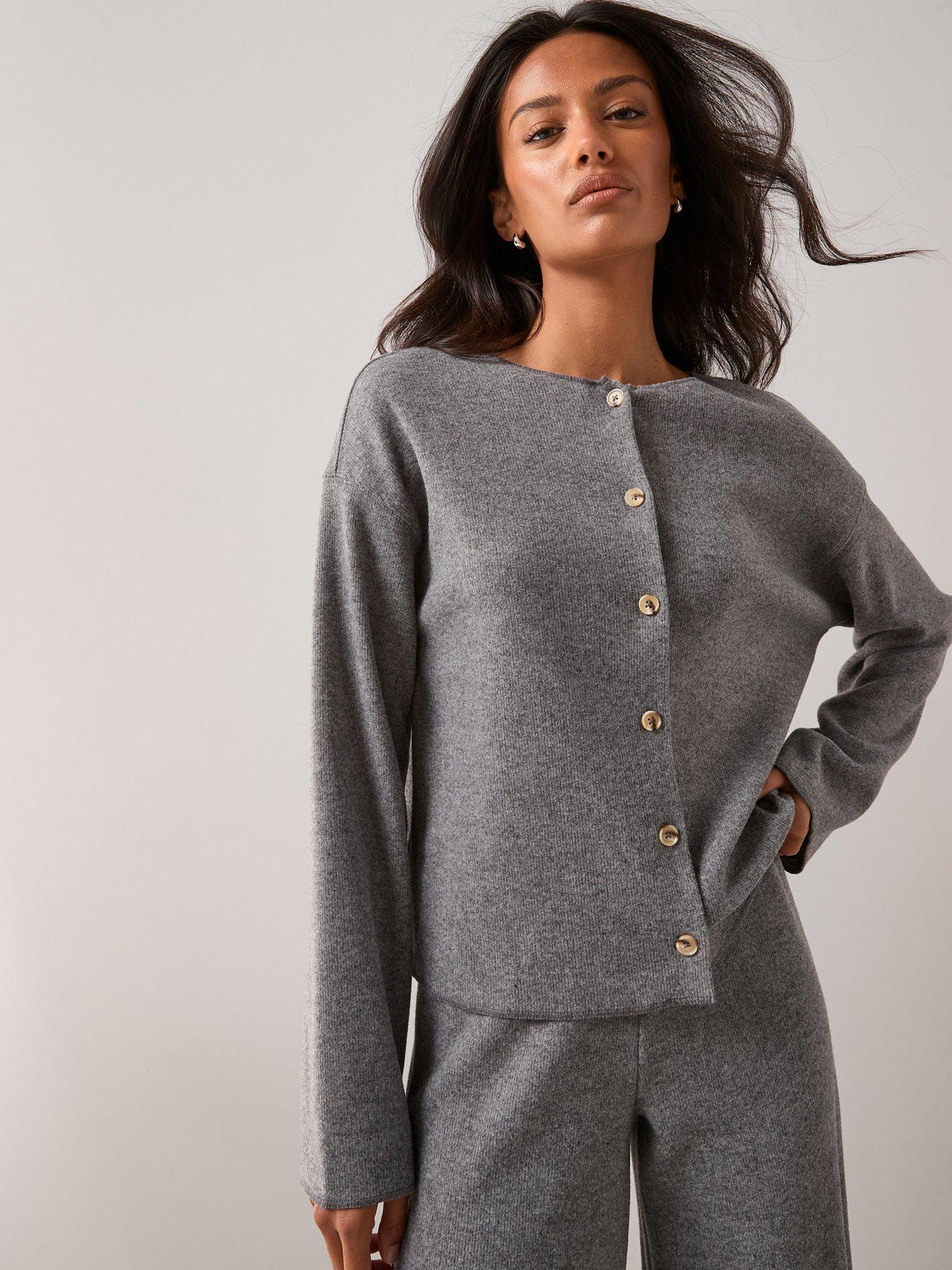 Image 1 of 6 of The Very Collection Button Up Textured Cardigan Co-Ord - Grey