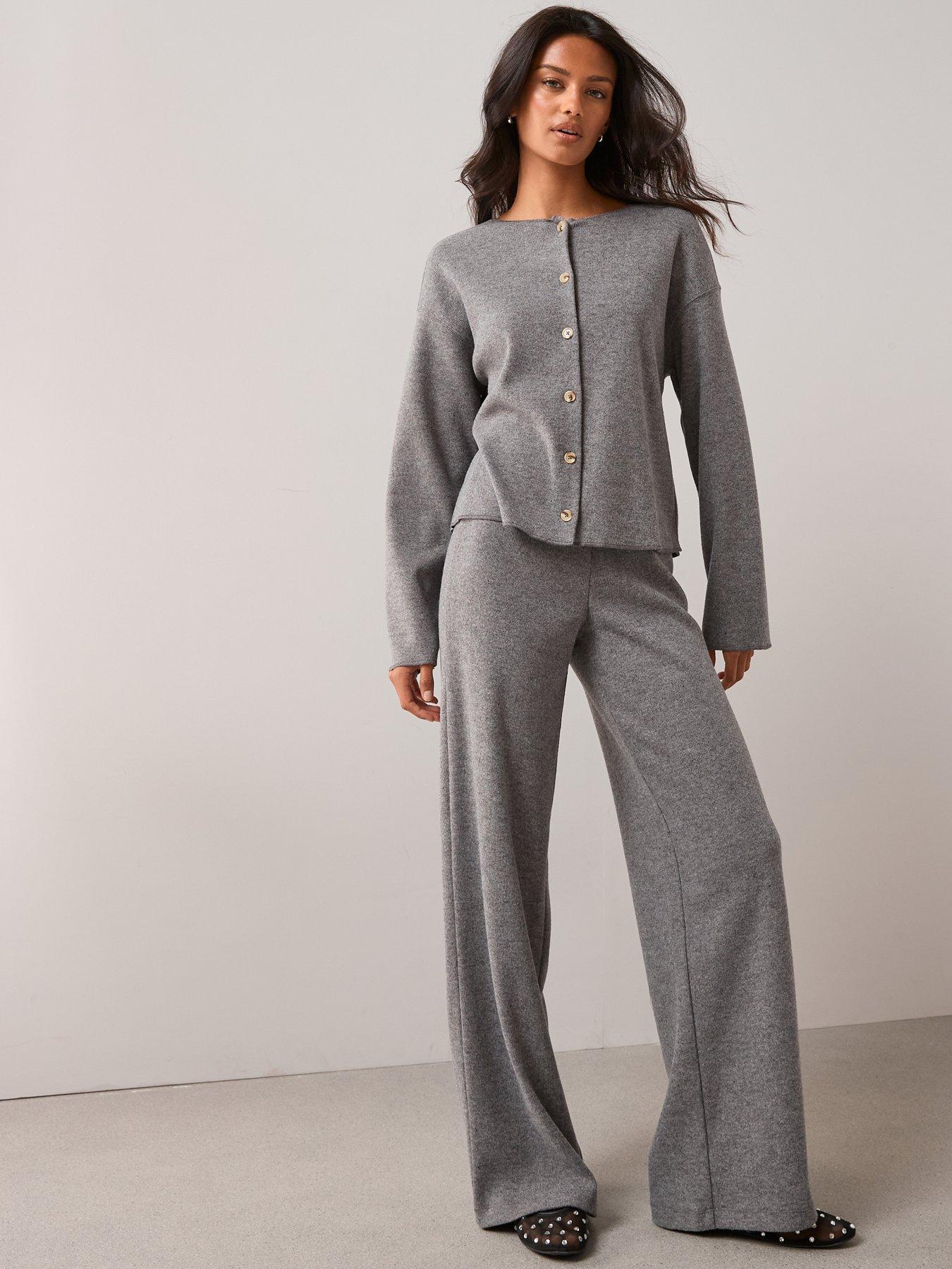 Image 3 of 6 of The Very Collection Textured Wide Leg Trouser Co-Ord - Grey
