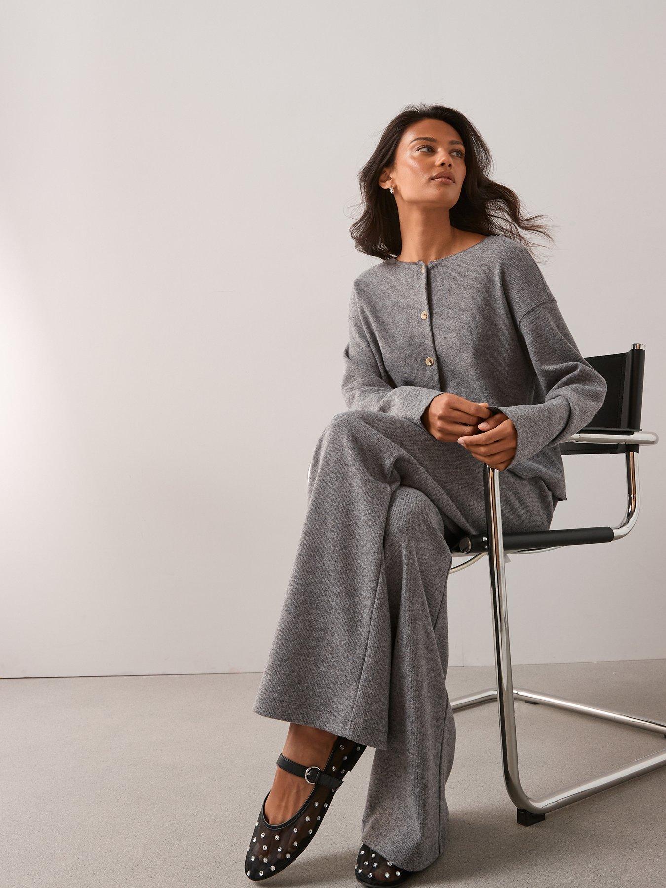 Image 6 of 6 of The Very Collection Textured Wide Leg Trouser Co-Ord - Grey