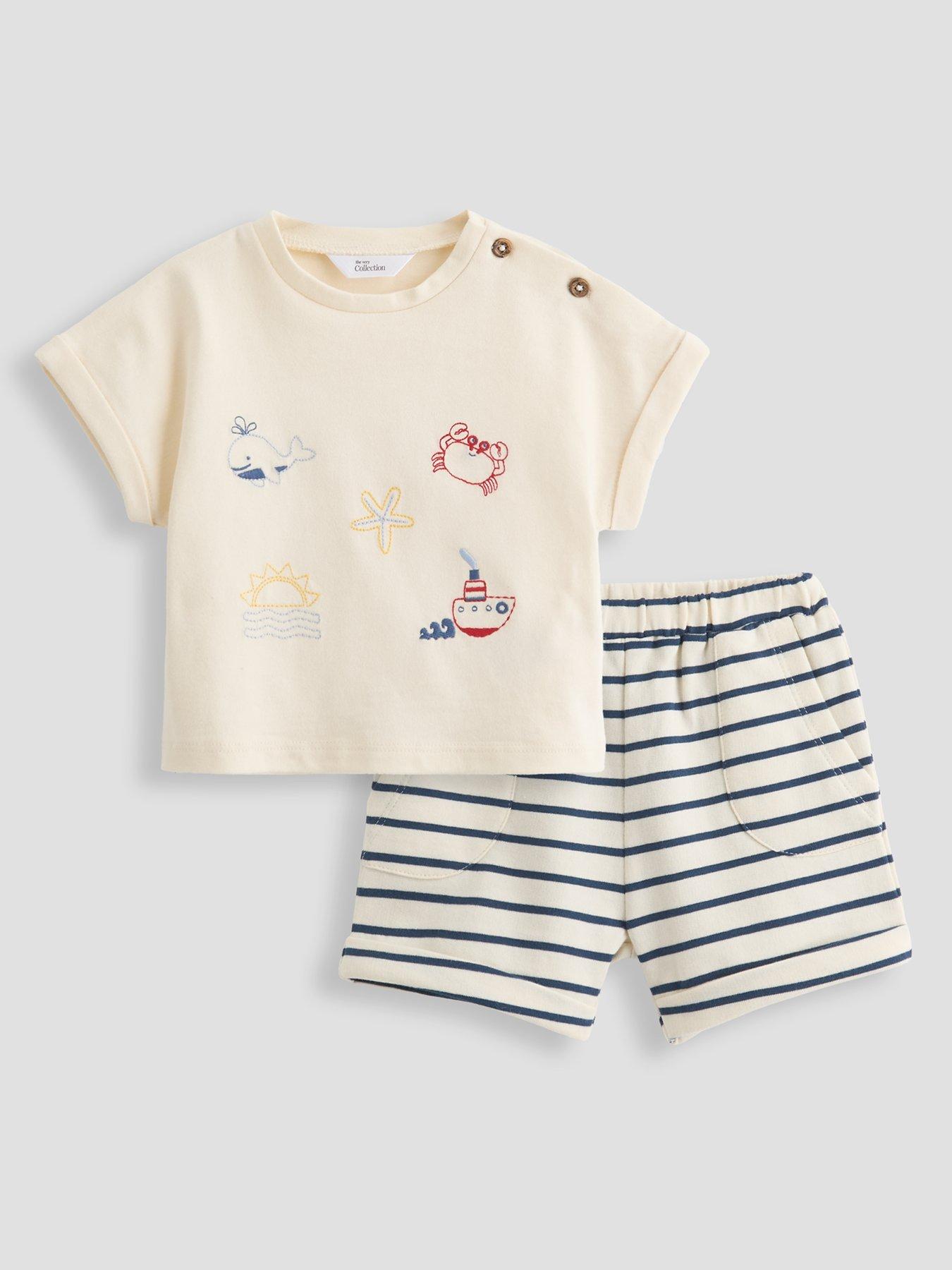 Image 1 of 5 of The Very Collection Baby Boys Embroidered Sea Life T-Shirt &amp; Shorts Set - Cream