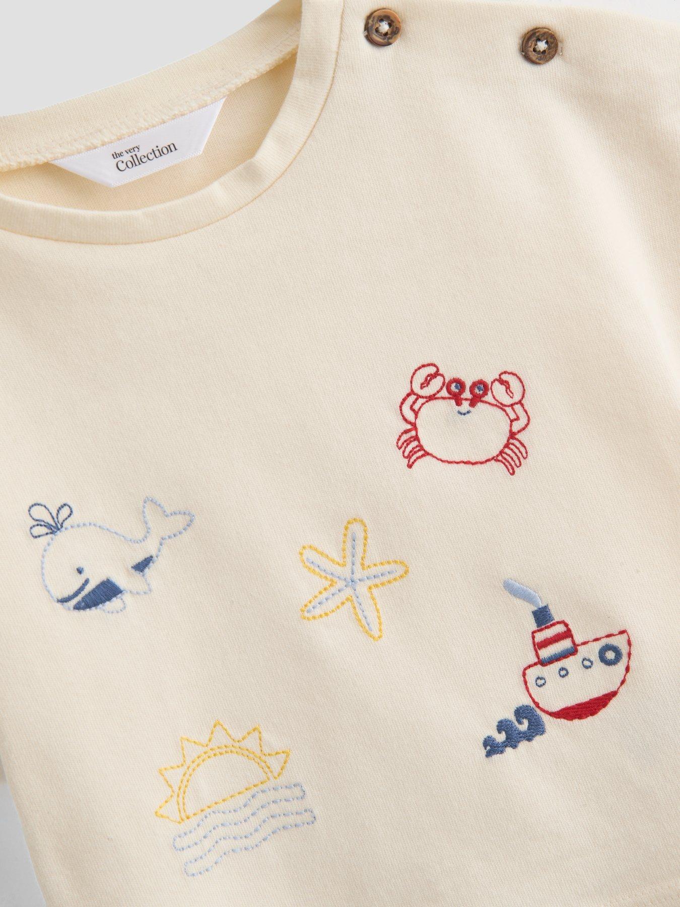 Image 3 of 5 of The Very Collection Baby Boys Embroidered Sea Life T-Shirt &amp; Shorts Set - Cream