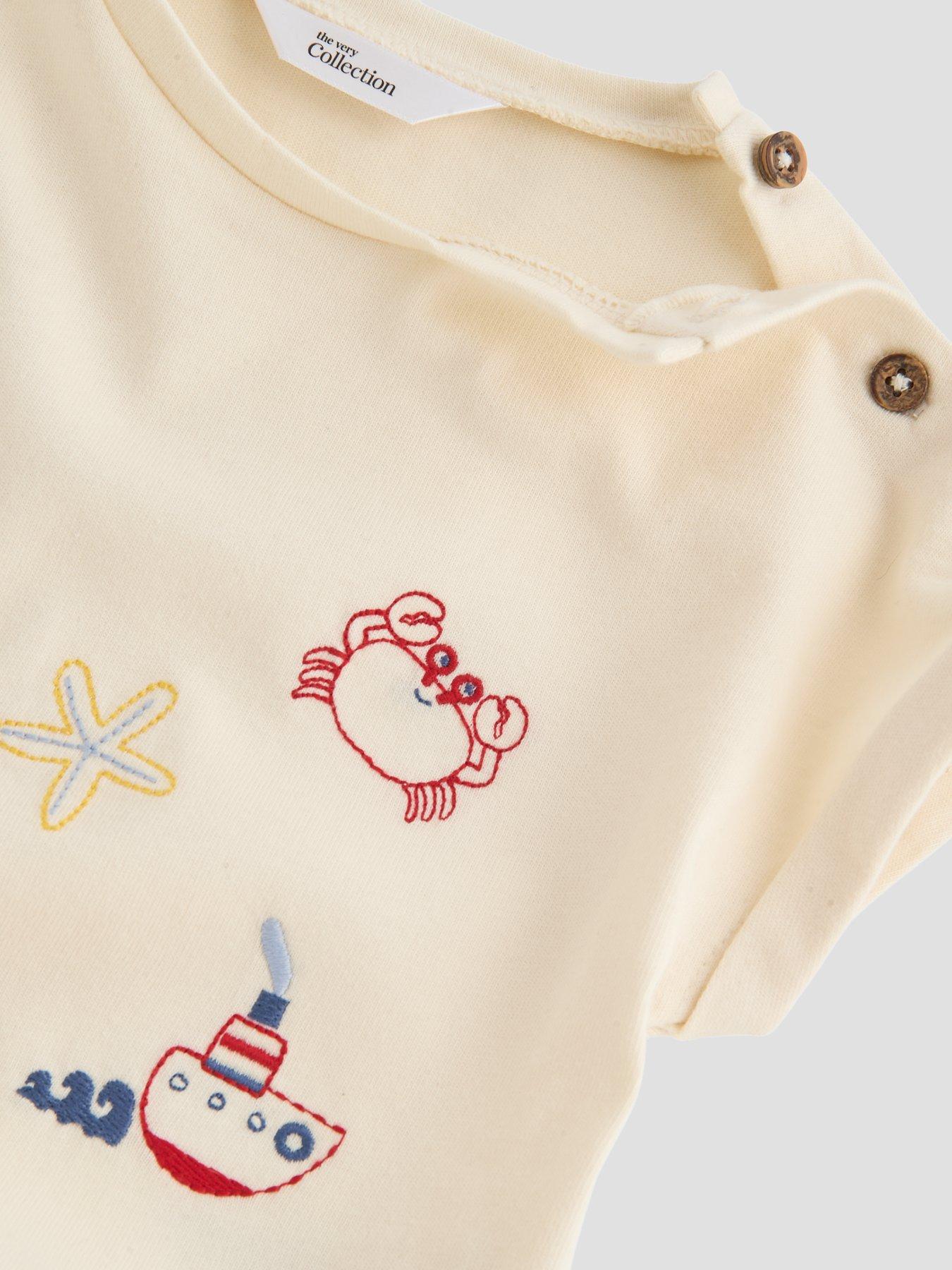 Image 5 of 5 of The Very Collection Baby Boys Embroidered Sea Life T-Shirt &amp; Shorts Set - Cream